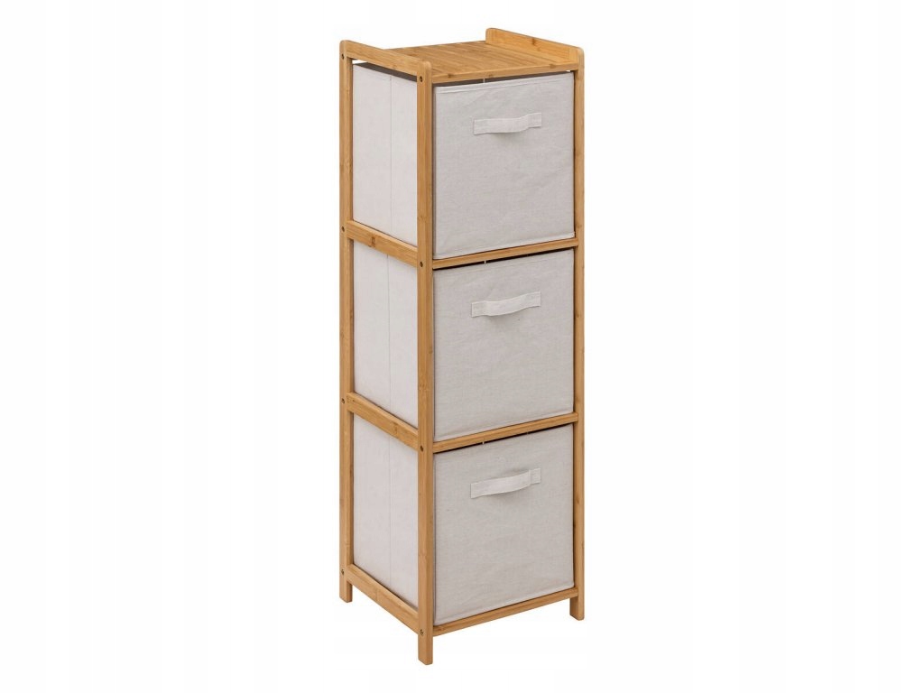Vysoký bambusový regál Tidy se 3 textilními košíky, výš. 109,5 cm