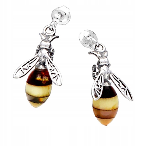 Náušnice Včely stříbrné s Baltský Jantar ze stříbra stříbro Na Velikonoce