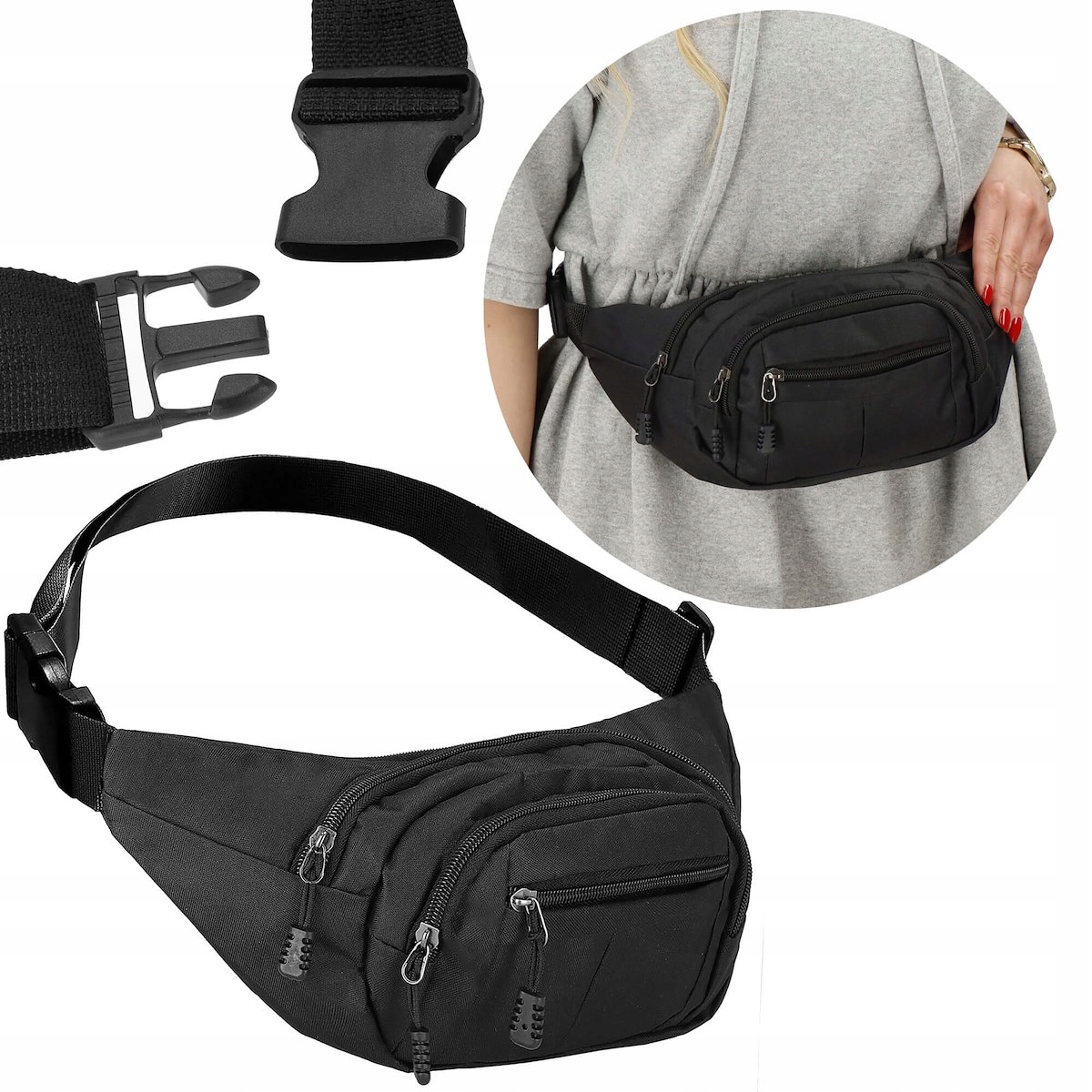 SASZETKA NERKA MĘSKA DAMSKA POJEMNA BIODRÓWKA SPORTOWA BIODROWA CZARNA