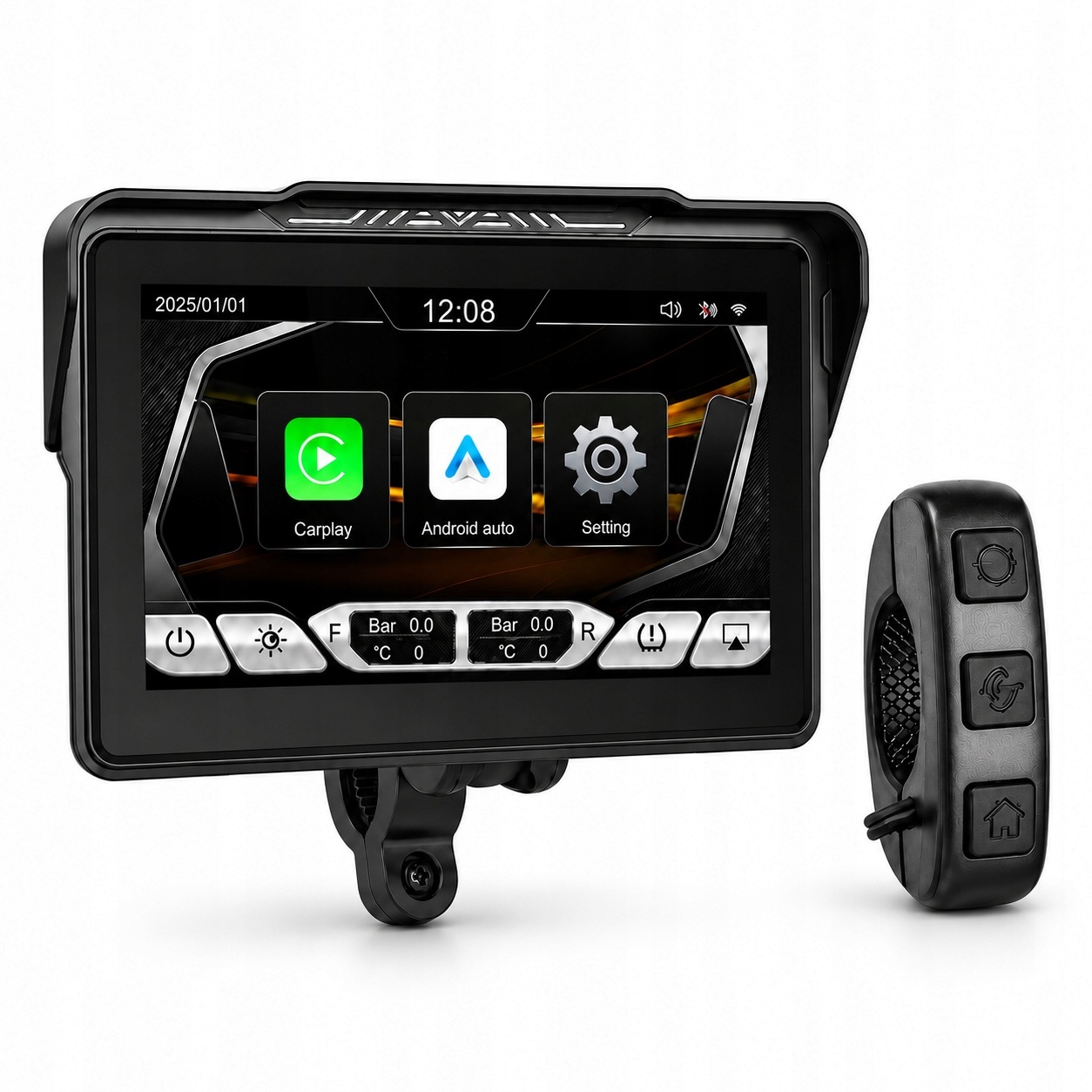 Motocyklová obrazovka CarPlay Android Auto 7“ Podofo A4629 ovládání IP67