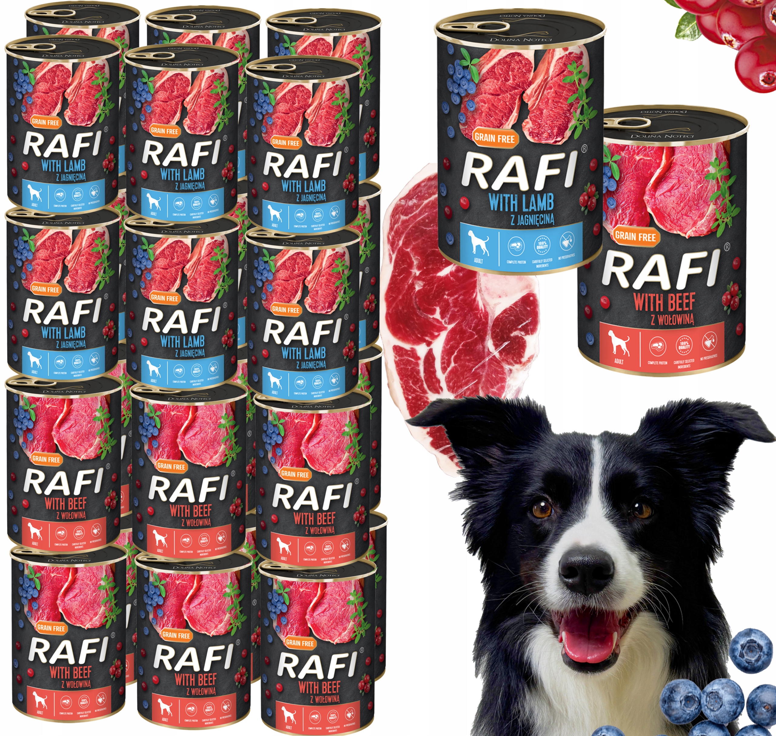 Zestaw 24x400g Karma Mokra Dla Psów RAFI MIX Smaków (Jagnięcina, Wołowina)
