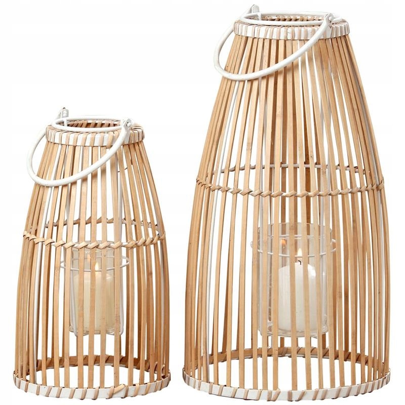 

Drewniana latarnia lampion bambus komplet 2 szt