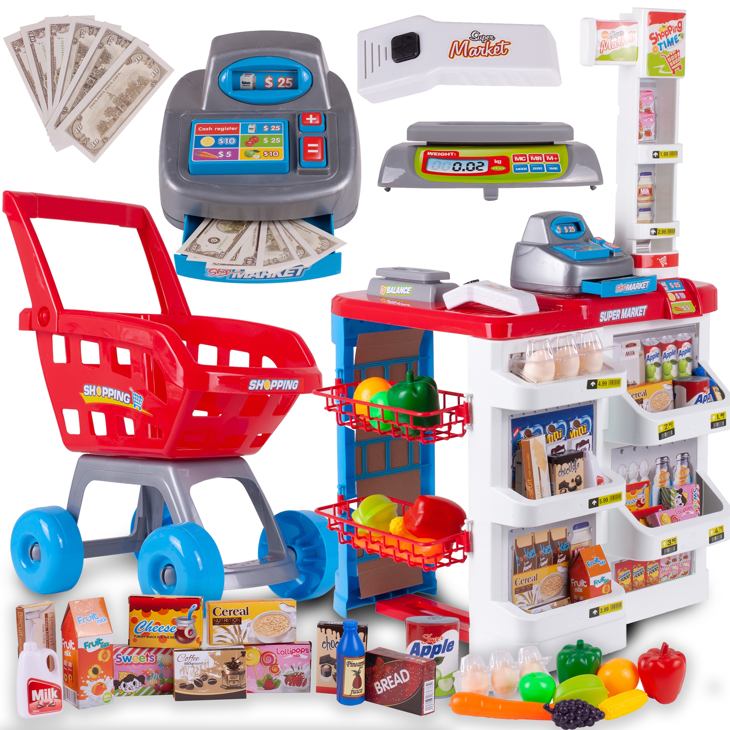 

Supermarket Sklep Stragan Z Wózkiem Kasa Skaner