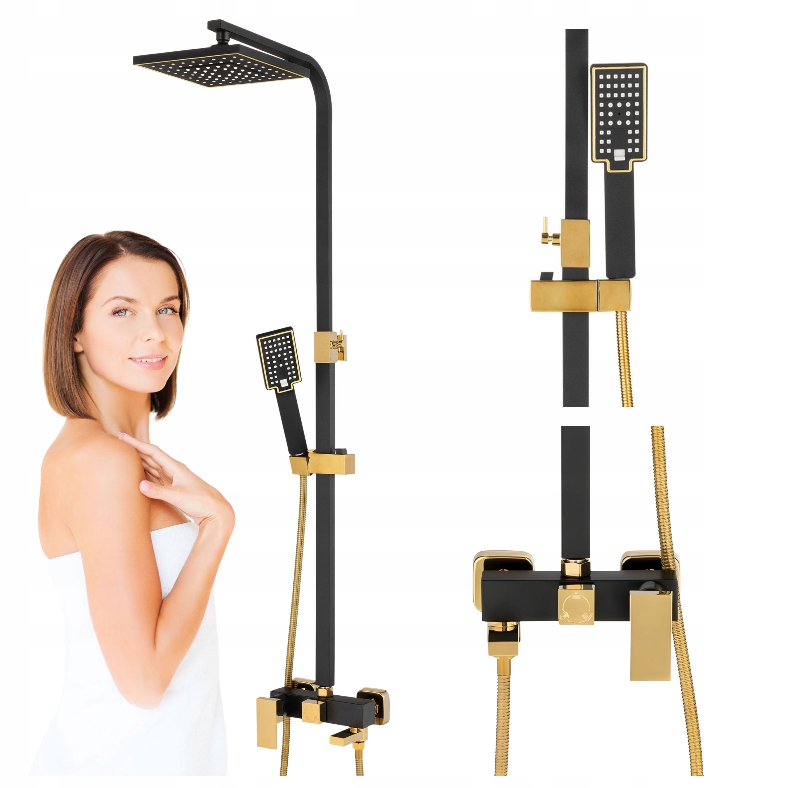 Sprchový Set Na Omítku Cubo Černá/zlatá Barva