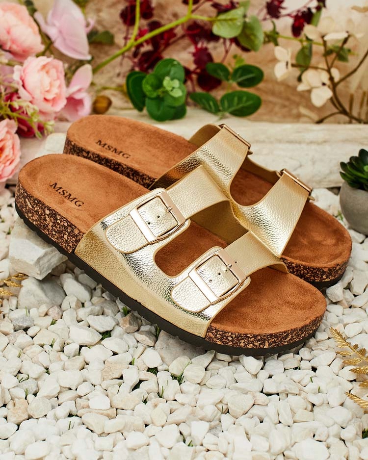 ZŁOTE KLAPKI NA PŁASKIEJ PODESZWIE DAMSKIE RILL 37 Oryginalne opakowanie producenta pudełko