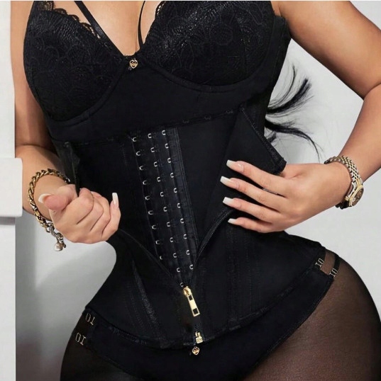Černý Klasický Pás Do Pasu, Hladký Přiléhavý Korzet Na Zip Shein