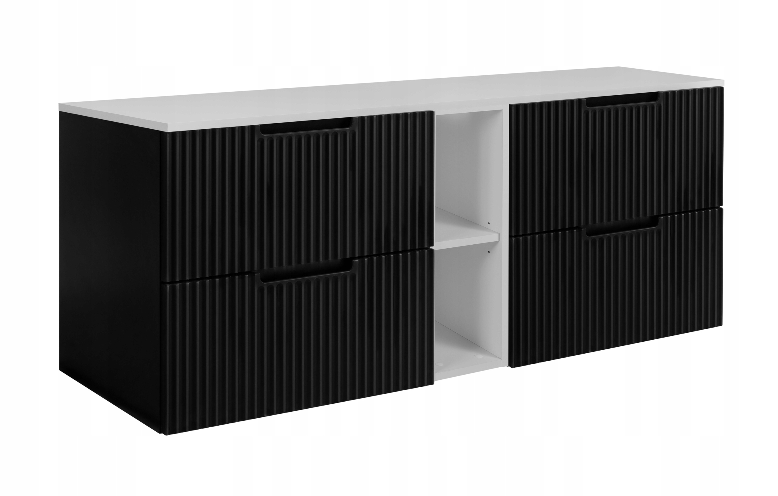 Skříňka pod umyvadlo 140 cm černá bílá moderní Rýhovaná Mdf čela