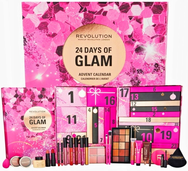Адвент-календарь Makeup Revolution, 24 средства и аксессуара для макияжа лица, глаз и губ — фото 2