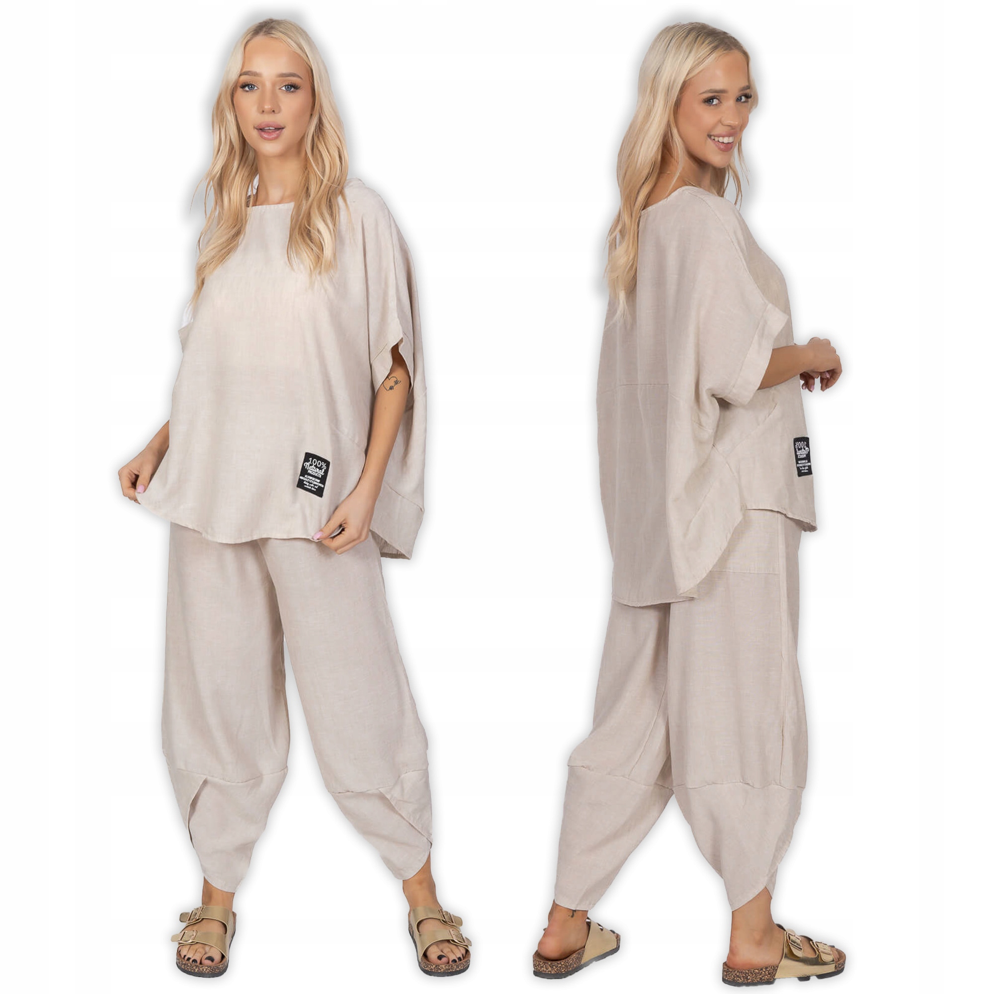 Letní dámský komplet Pnk Fashion Bluza/Kalhoty balloon Béžová S/l