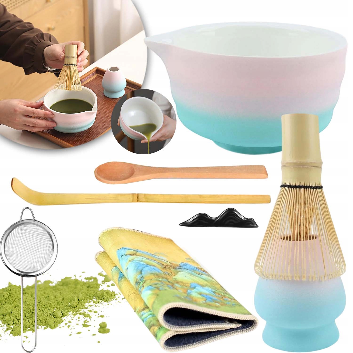Zestaw Podstawka Pod Chasen Do Matchy Ceramiczna Pędzel Chashaku Łyżeczka