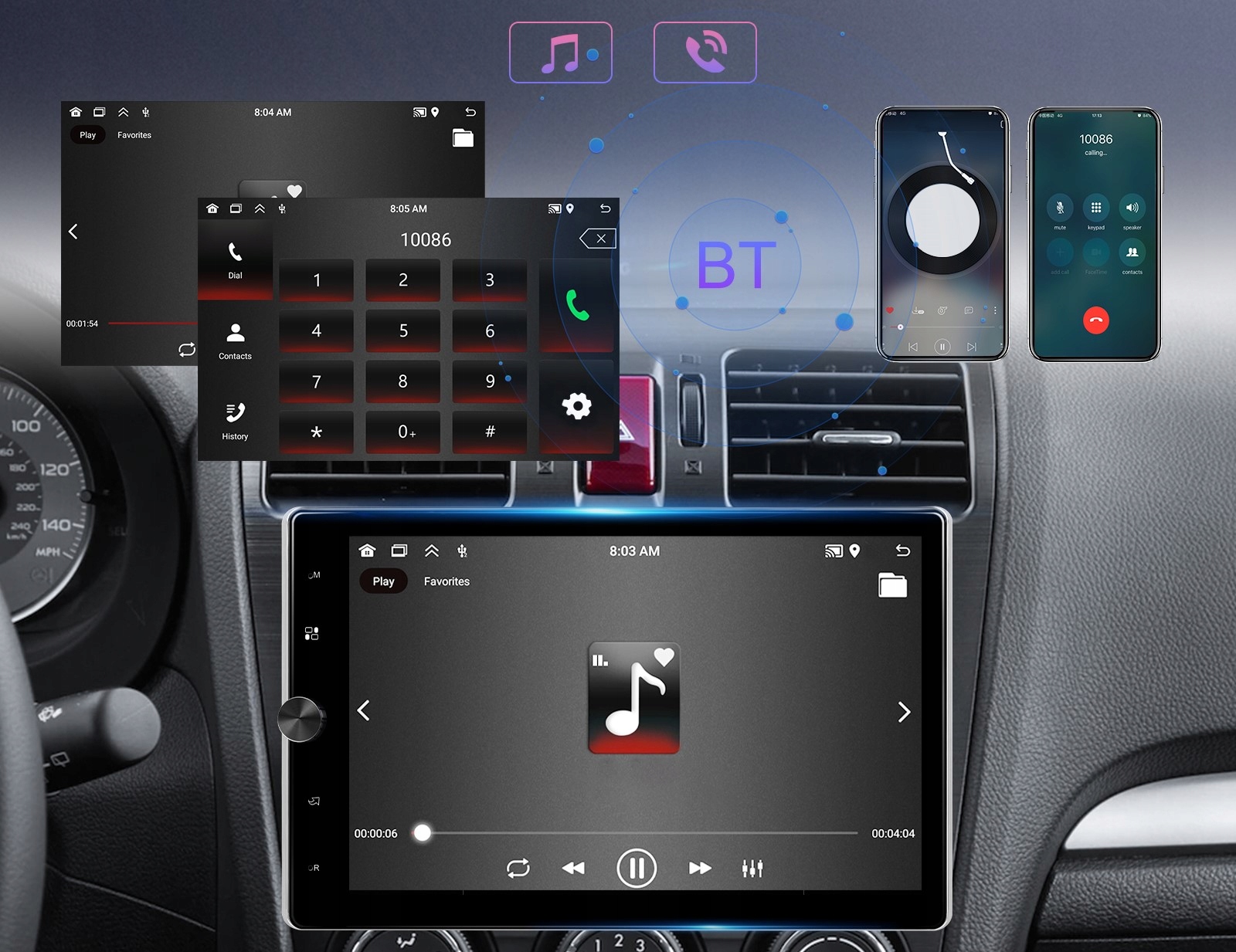 RADIO SAMOCHODOWE 1 DIN ANDROID AUTO CARPLAY OBROTOWE 2GB/64GB RDS 10,4" Radio informacja RDS pasmo AM pasmo FM radio cyfrowe DAB+