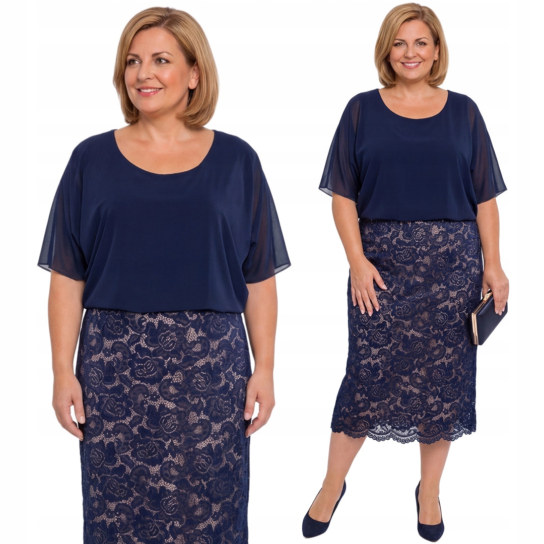 Tmavě modrá šaty s béžovou podšívkou plus size velikost 60