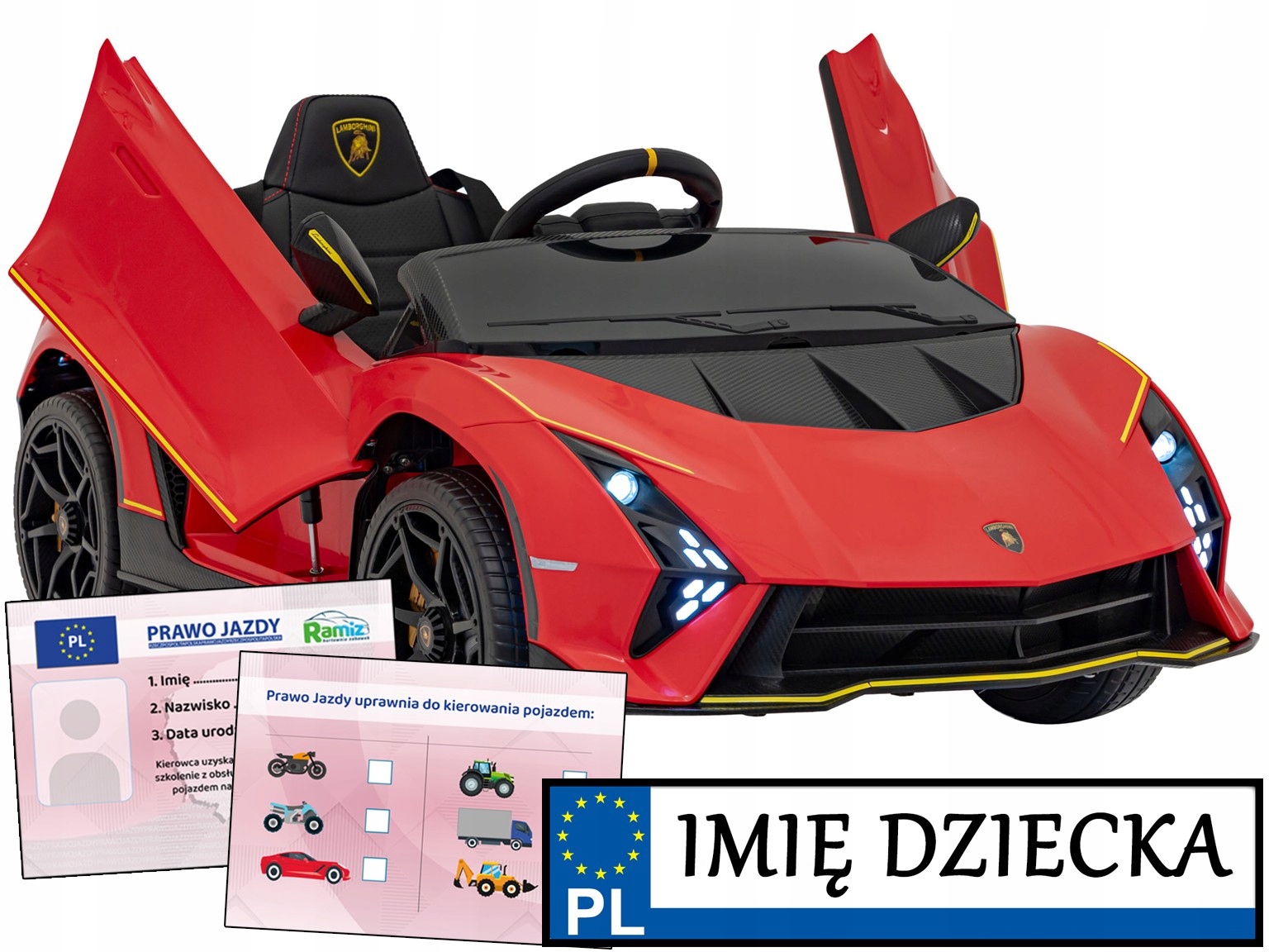 Auto Na Akumulator dla dzieci Lamborghini Invencible tablica imienna Prawko