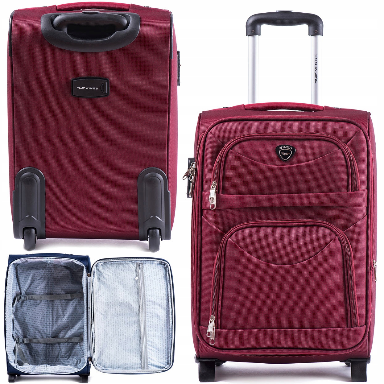 Miękka Walizka Kabinowa S Poszerzana 38L 2 Koła Ciągana Wings 6802-2 Rd