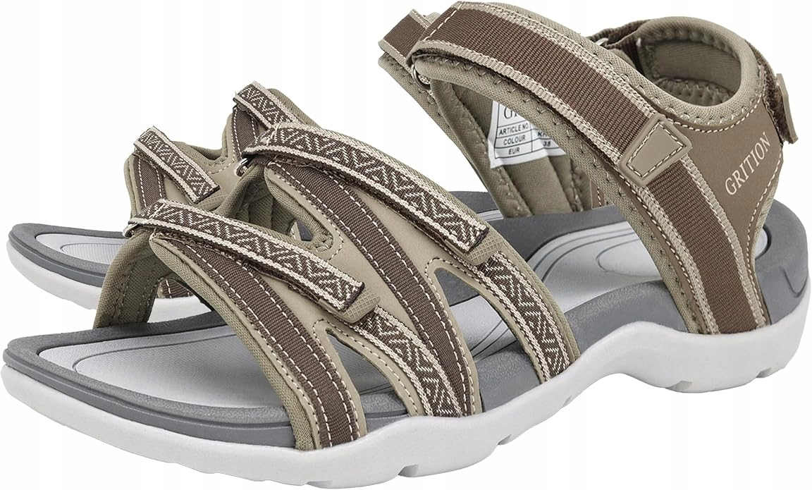 Grition Damskie sandały turystyczne sportowe trekingowe khaki na rzep roz38