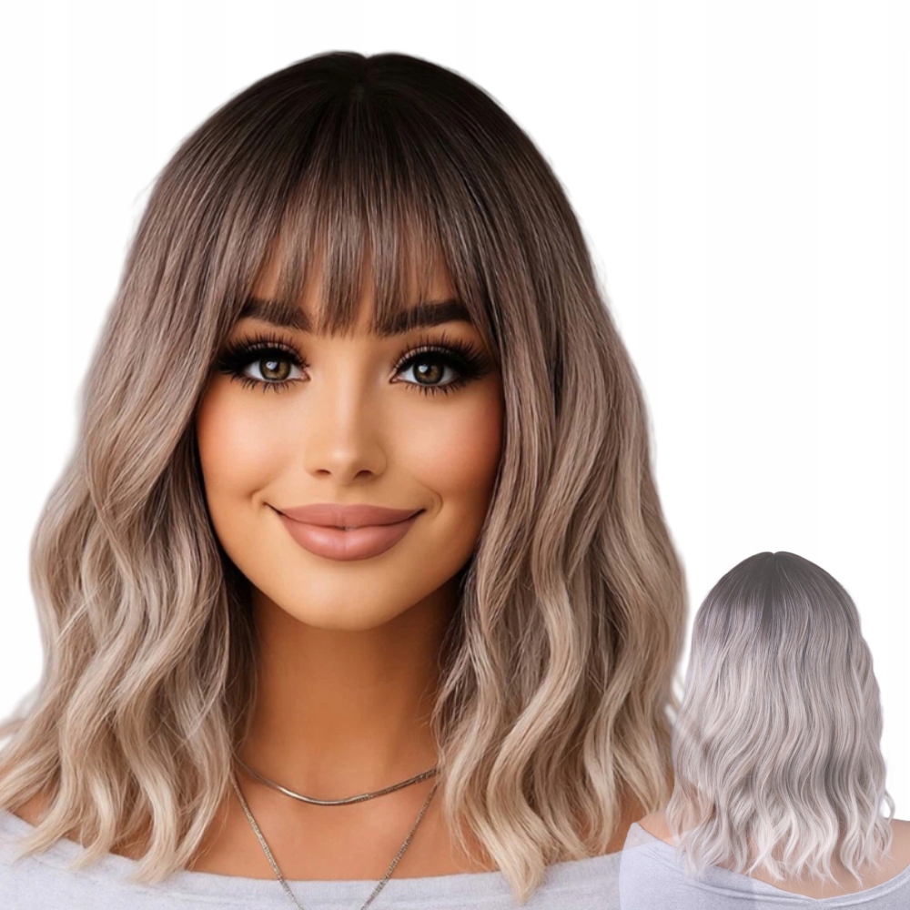 Dámská paruka Blond Ombre Popelavá Vlnitá s Hřívou Vlasy Jak