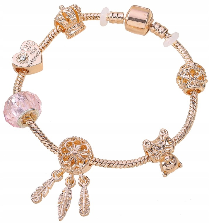 

Bransoletka Rose gold modułowa Róż charmsy Beads