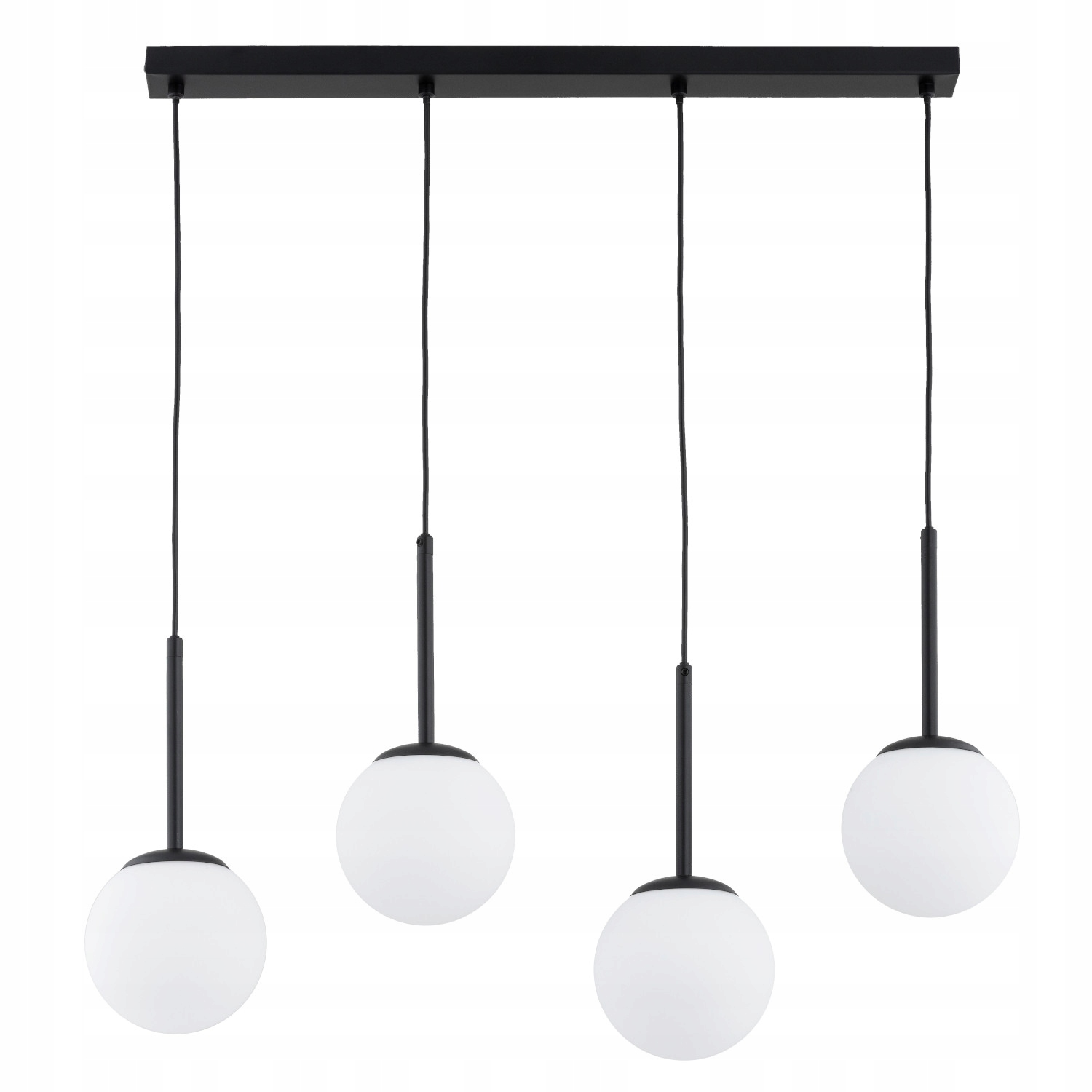 Čierna závesná lampa Lišta Biele sklenené gule 4xE14 10W Alfa