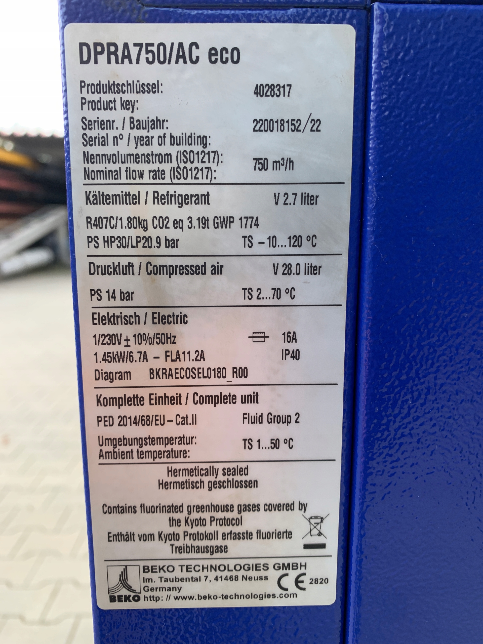 Osuszacz BEKO DPRA750/AC eco / 750 m3/h Typ brak informacji