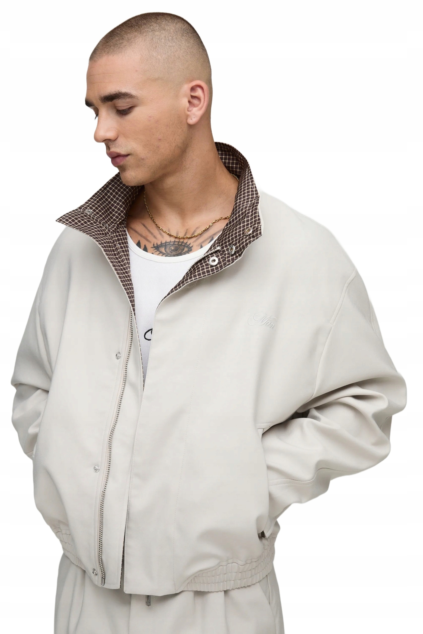 Boohooman Pánská Bomber Bunda Béžová S Kontrastní Podšívkou Z3A