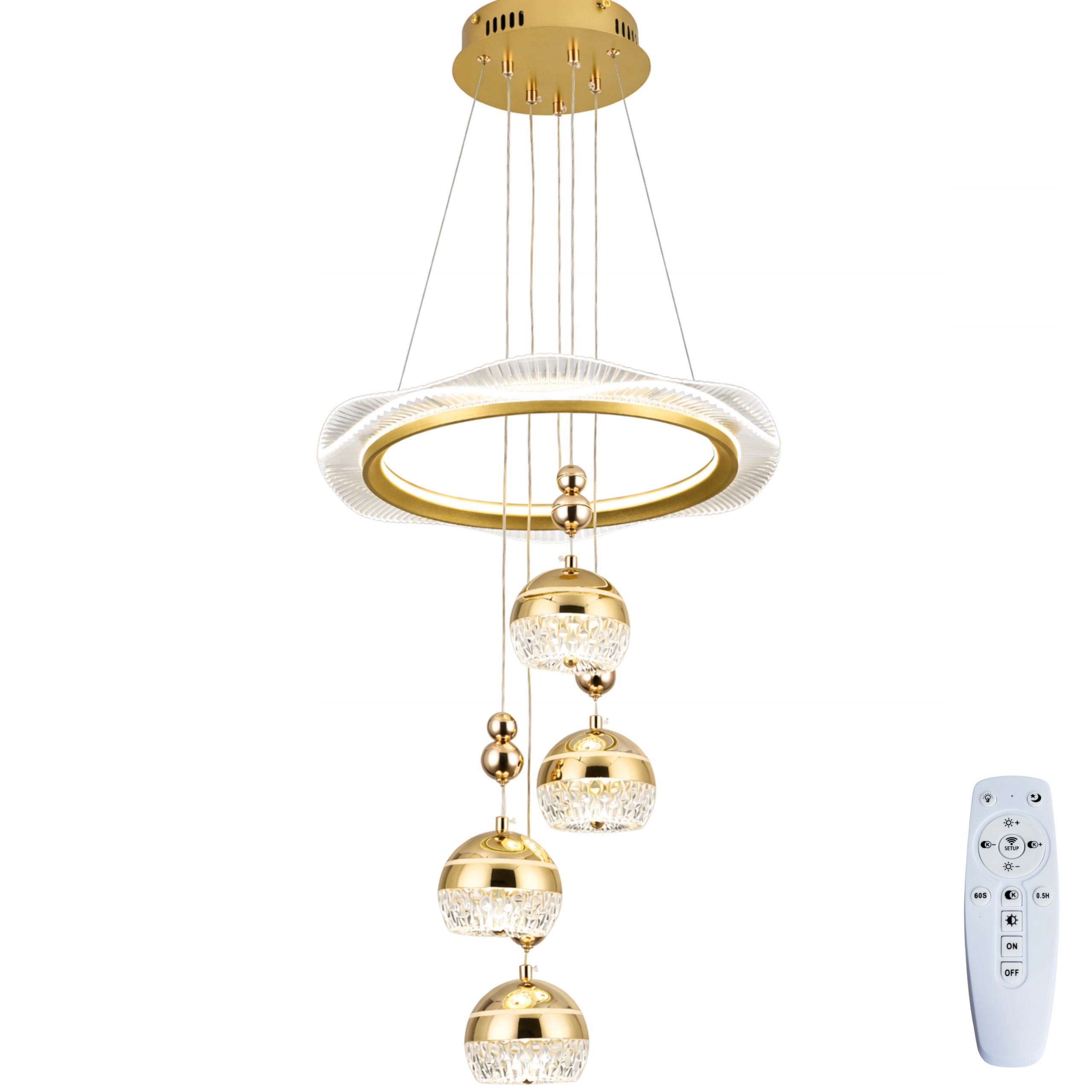 Stropná lampa zlatá závesná Luster Led Diaľkový Ovládač do spálne obývacej izby glamour