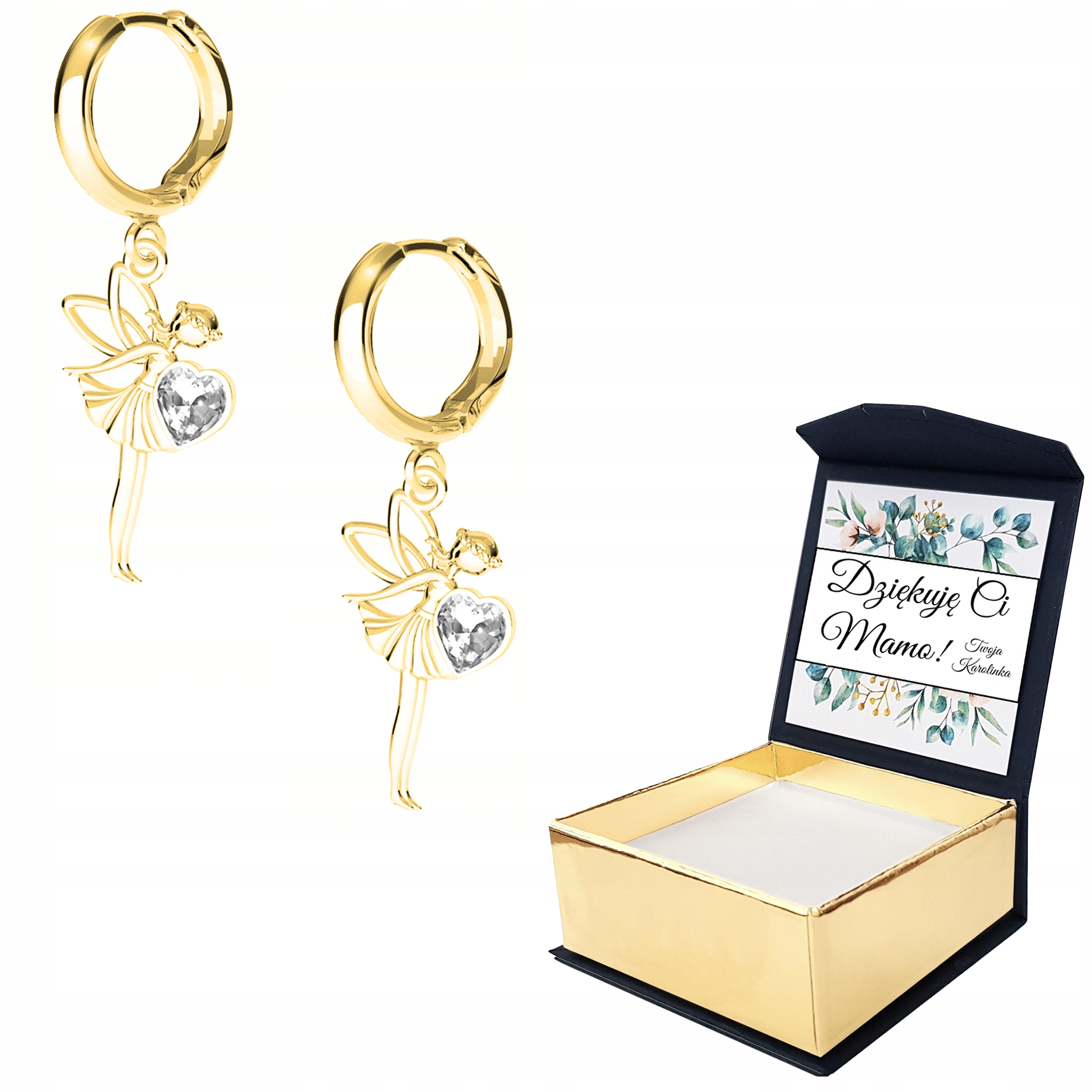 

Kolczyki złote Wróżka Swarovski 925 Własny Nadruk