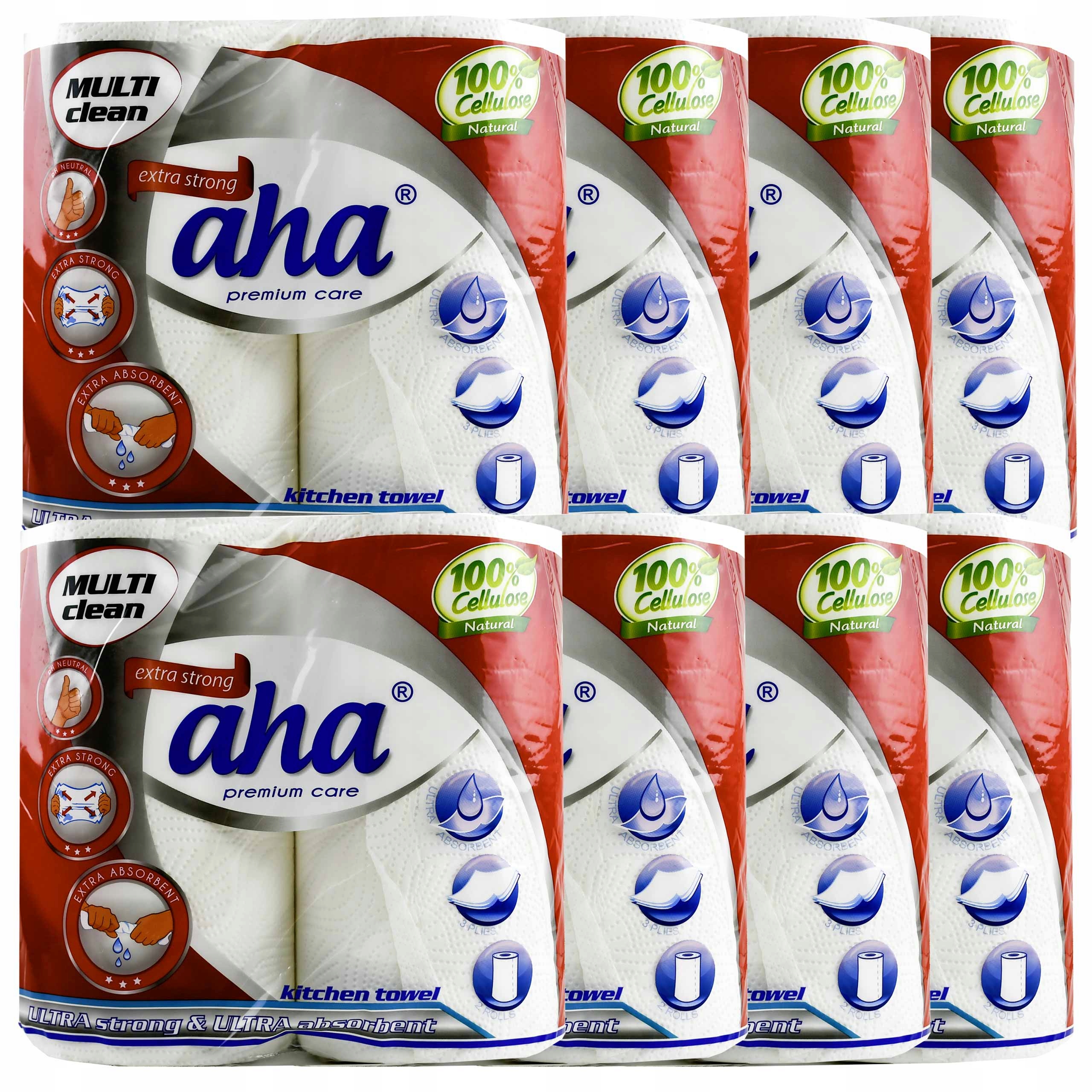 Levně Papírový ručník 3W Aha Multi Clean Celulóza 8x2 Kuchyňské rolky savý