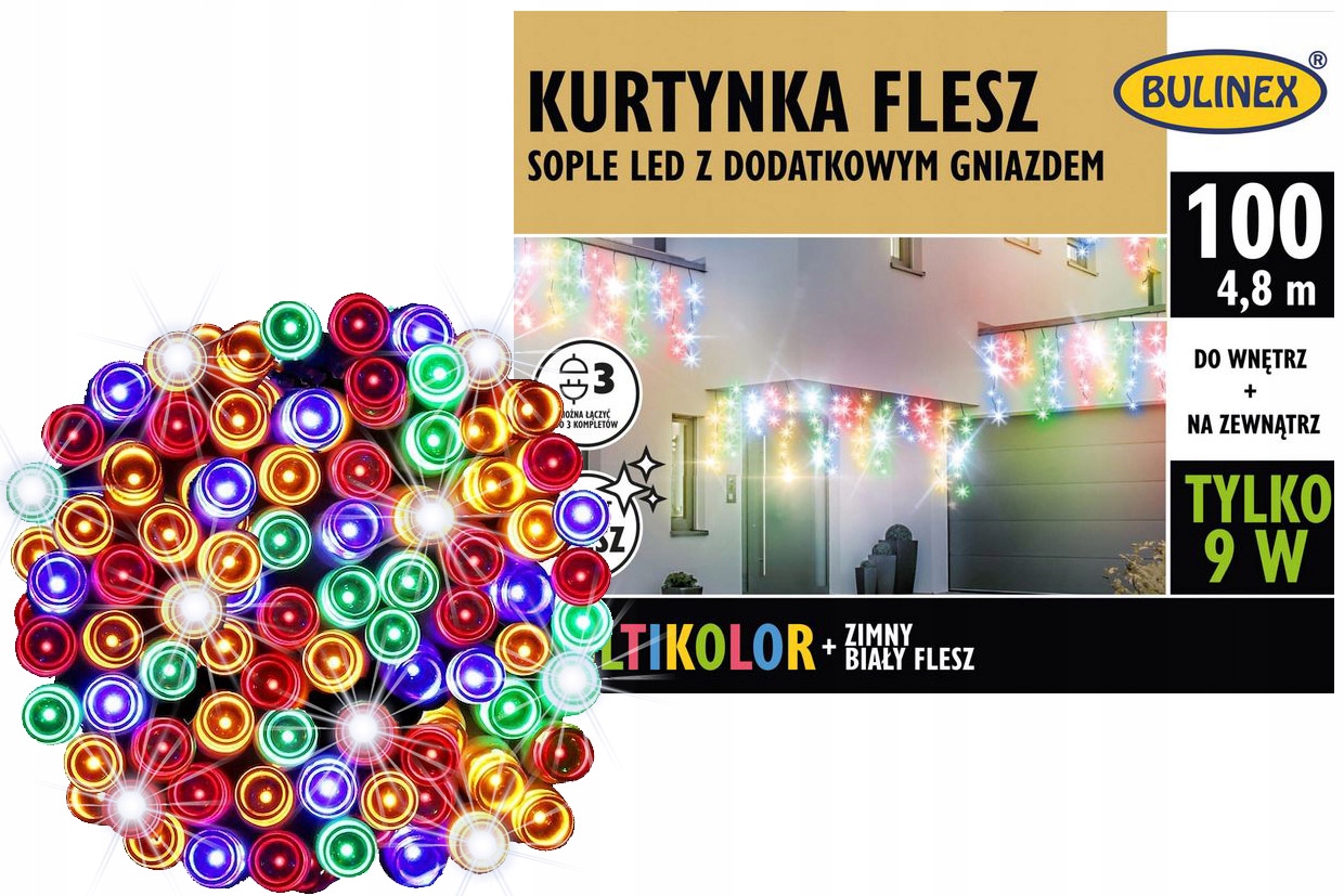 Světelný řetěz rampouchy 100 Led venkovní multicolor flash 5m