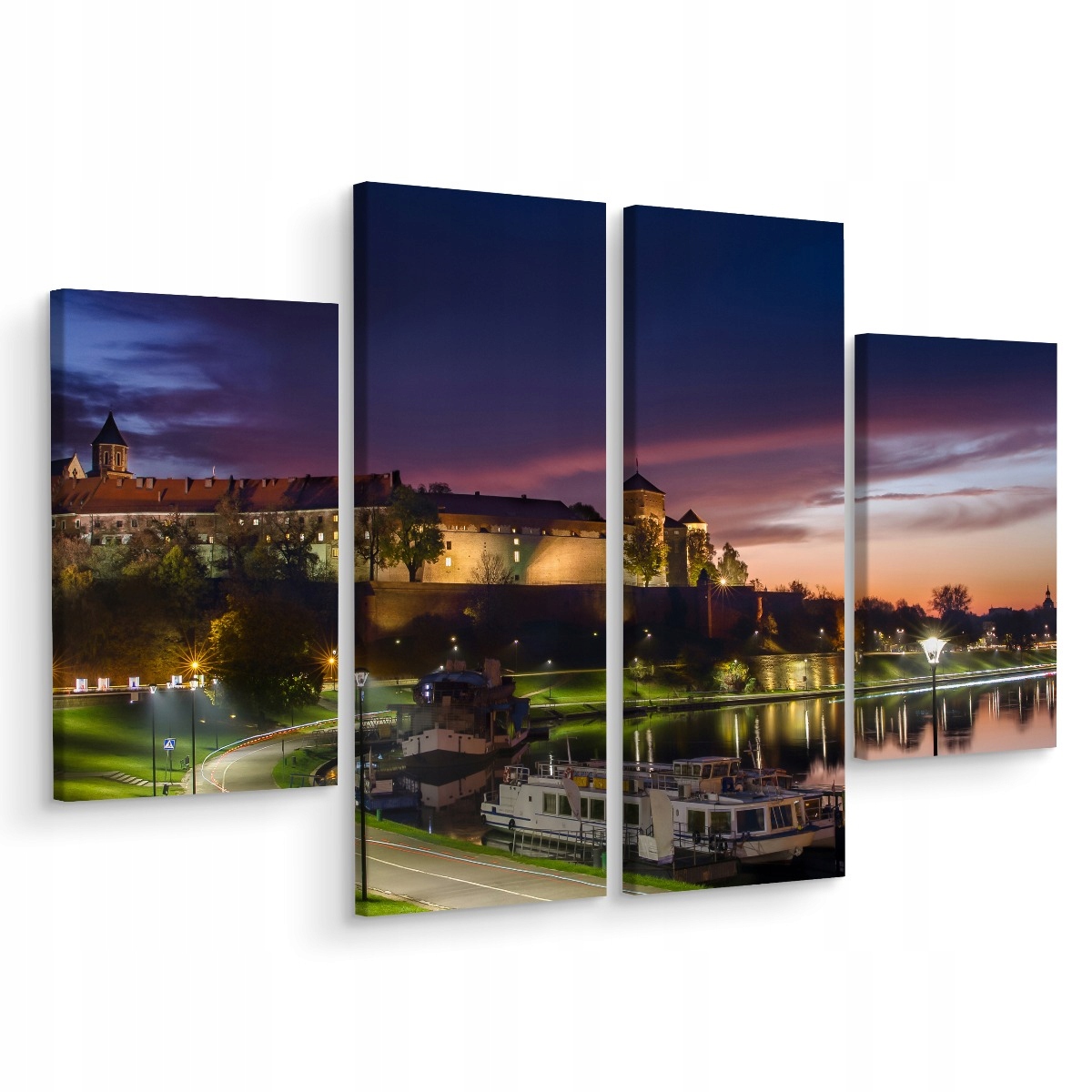 Obraz Canvas Krakov Město Noc 4 díly 3D 160x120