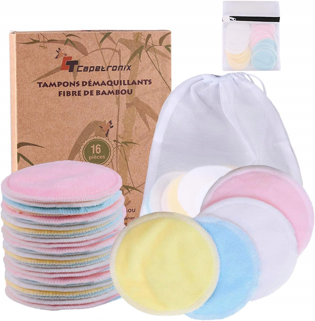 Ct Capetronix bambusové vločky bavlna 16 Ks opakovaně použitelné 8.5cm