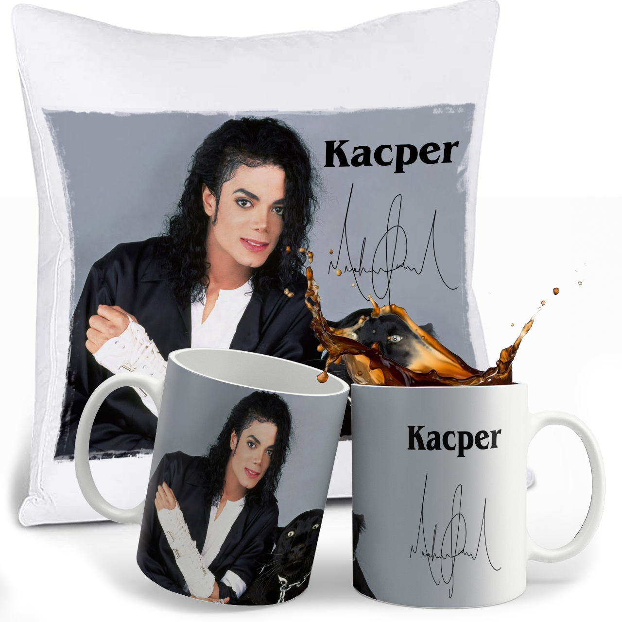 

Zestaw Michael Jackson Kubek Poduszka Imie