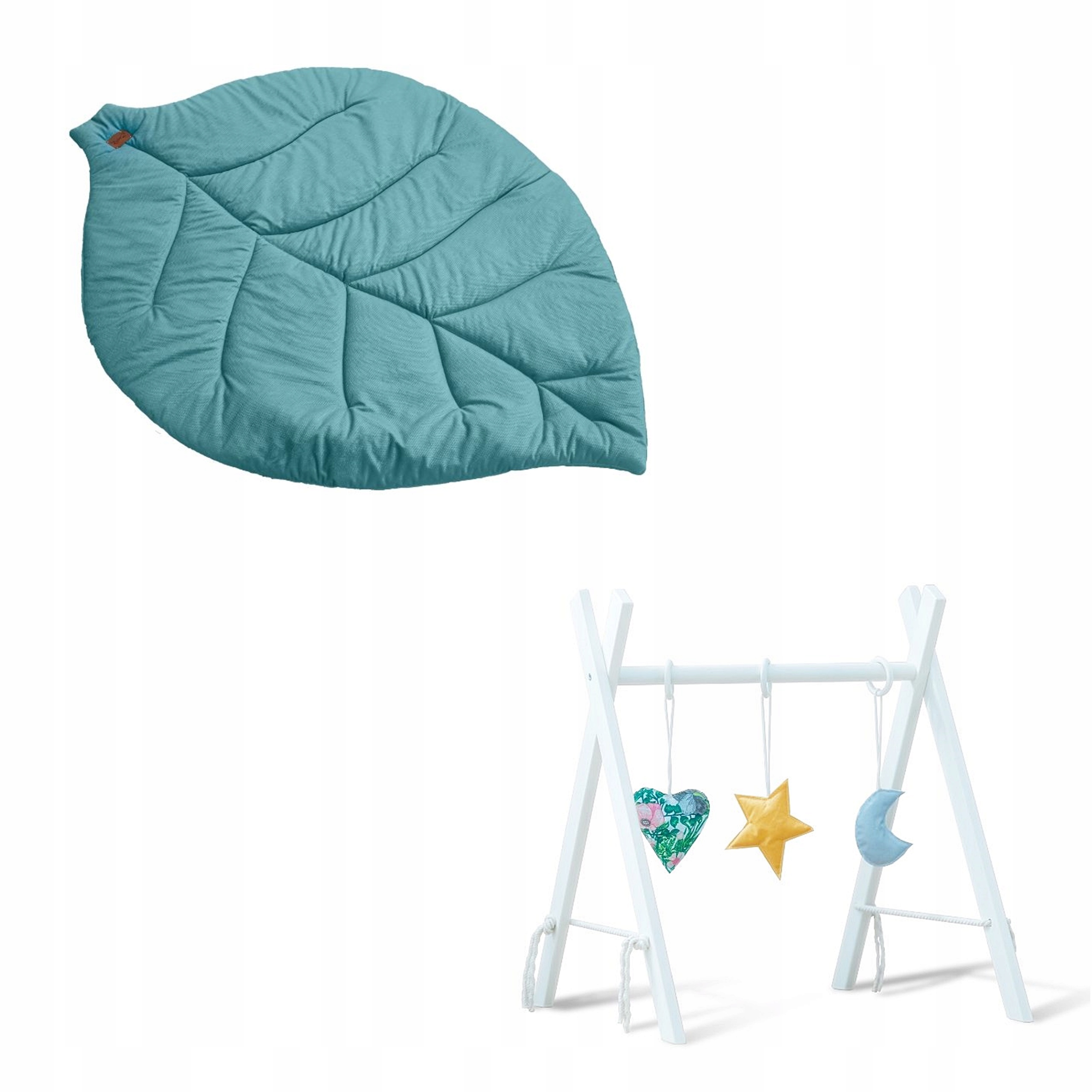 Stojak Edukacyjny Baby Gym, Gimanstyczny+ materac mata liść velvet szałwia