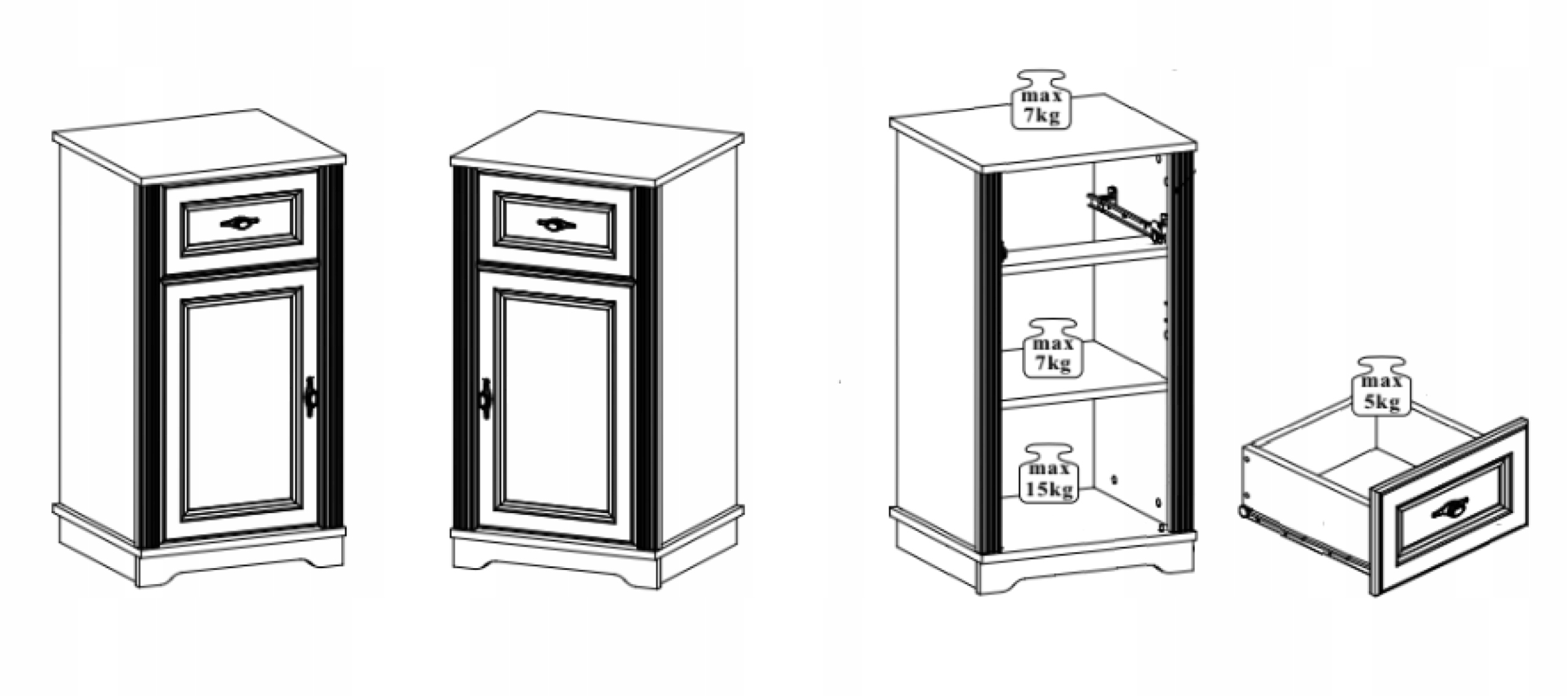 Szafka niska 43 cm PALACE WHITE 810 Głębokość mebla 40 cm