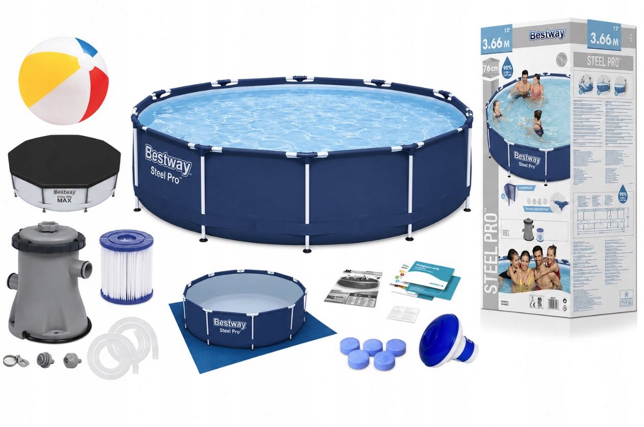 Zestaw Basen stelażowy Bestway 366 x 76 cm Steel Pro 9W1! Duży Okrągły