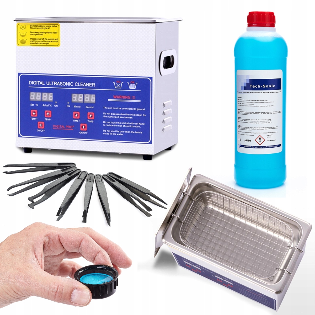 Ultrazvuková Umývačka S Ohrievačom 3,2L PS-20A Tekutina TechSonic 1L 8x Pinzeta Esd