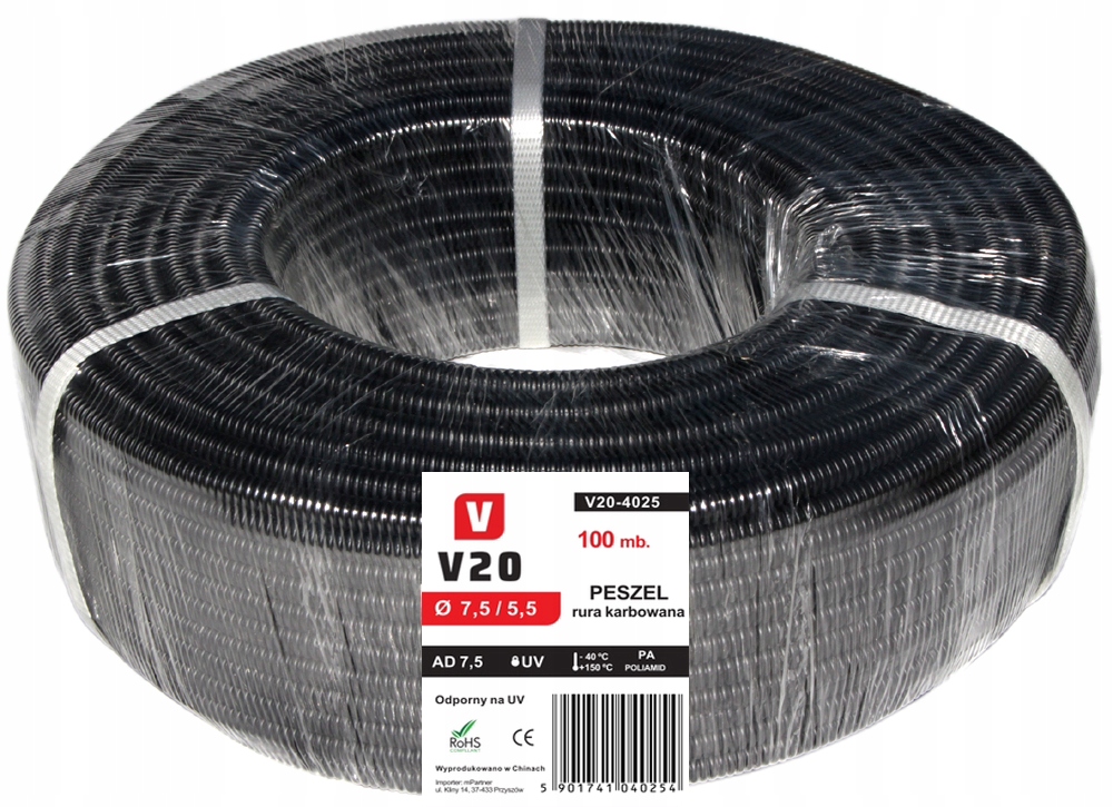 Elektroinstalační Trubka Automobilový Polyamid V20 Trubka Zvlněná 7,5/5,5 mm 100 m