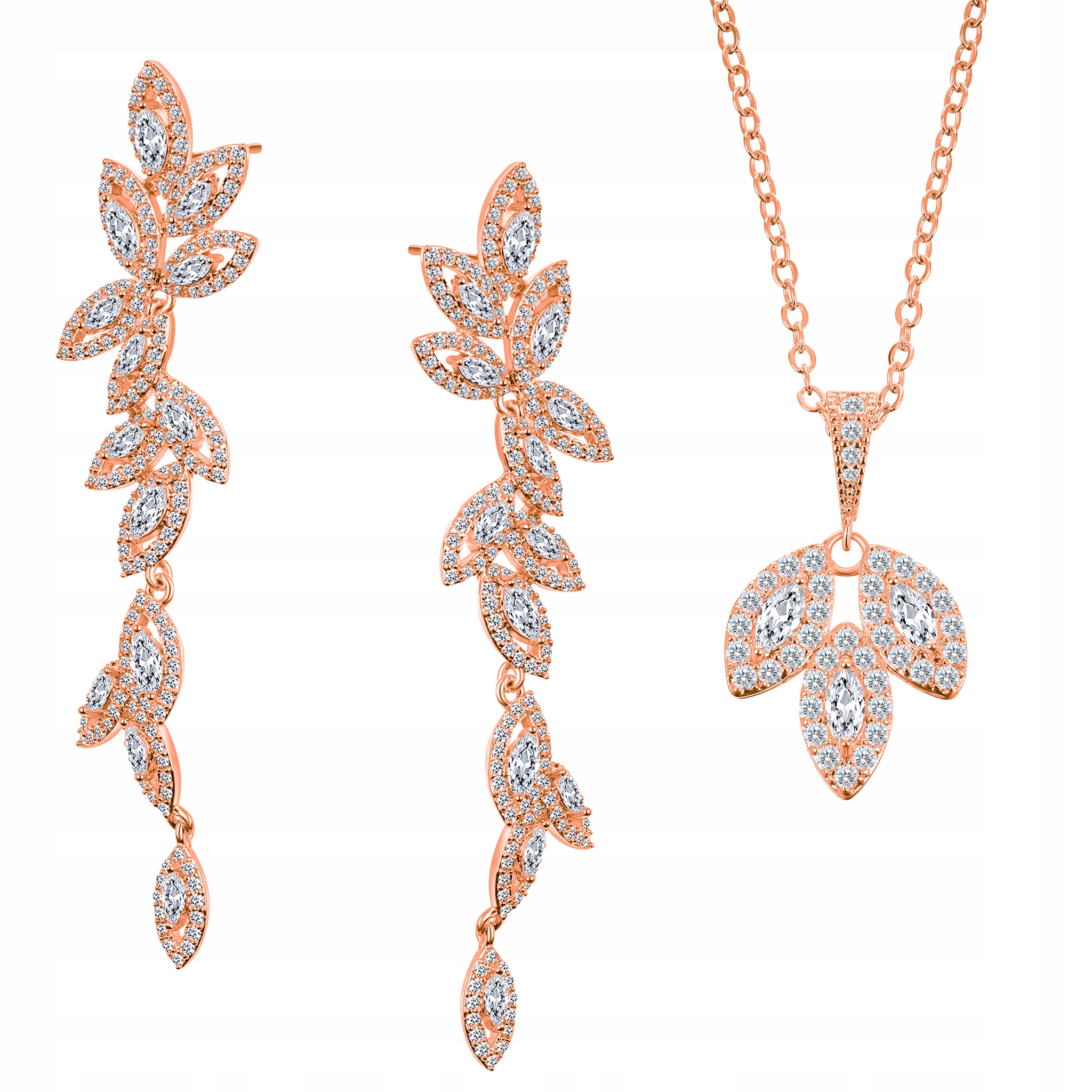 Komplet svatebních šperků, růžové zlato, rose gold, zirkon, Estrella