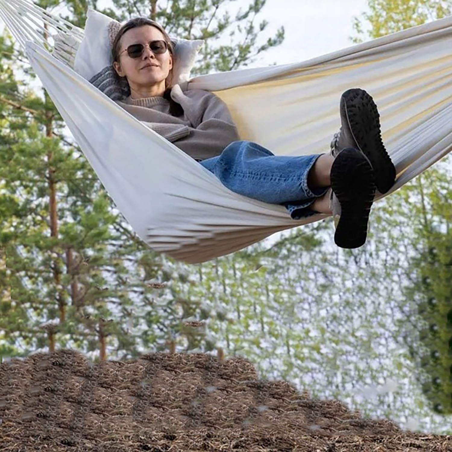 SYIYUNRAN Hamak Ogrodowy Beżowy Z Torbą Na Taras Balkon Ogród Camping — miniatura 7