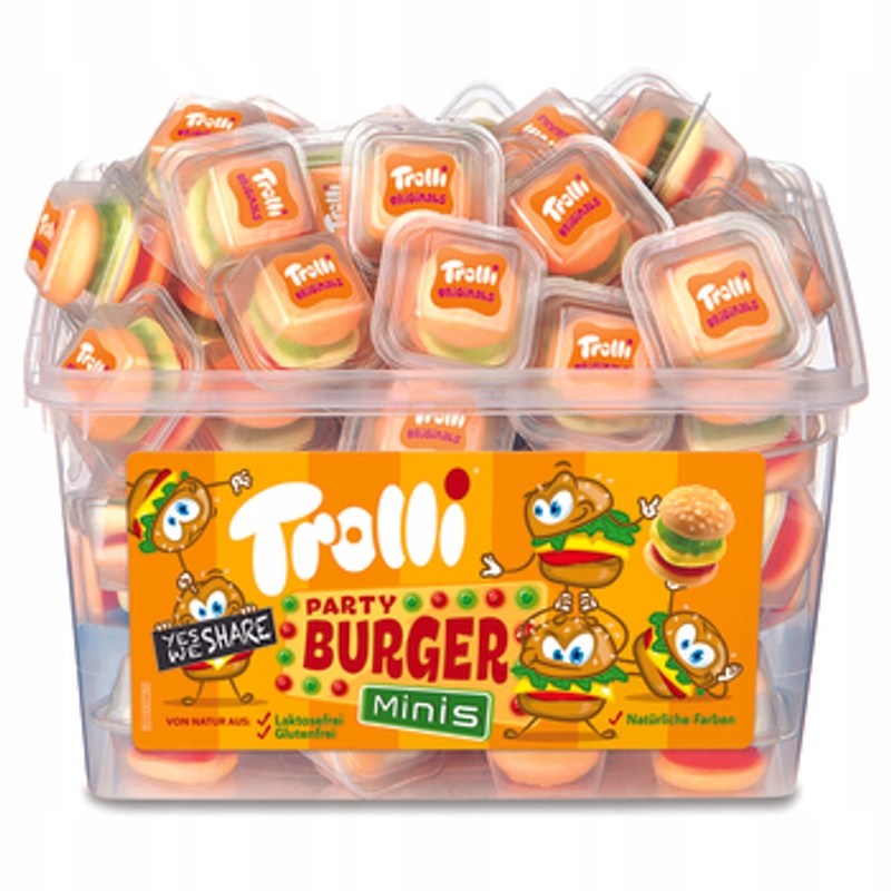 Levně Trolli Party Burger Želé Bonbony s ovocnou příchutí 60 ks 600 g