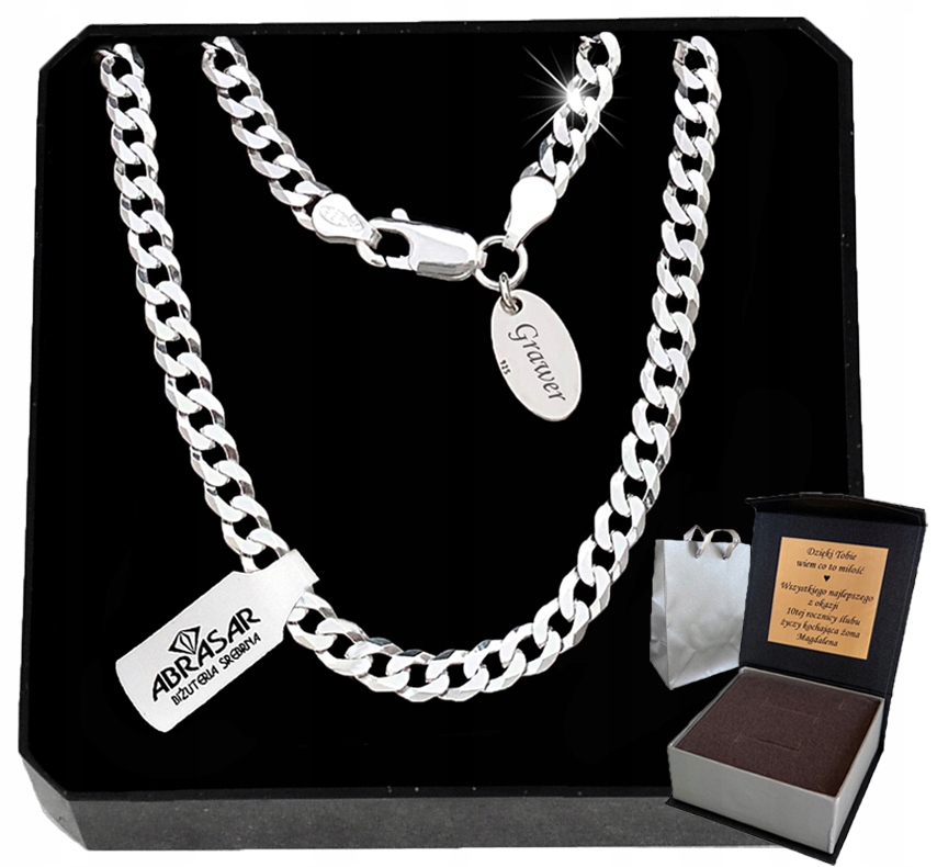 

Srebrny Męski Łańcuszek Pancerka 4.5mm 55cm Grawer