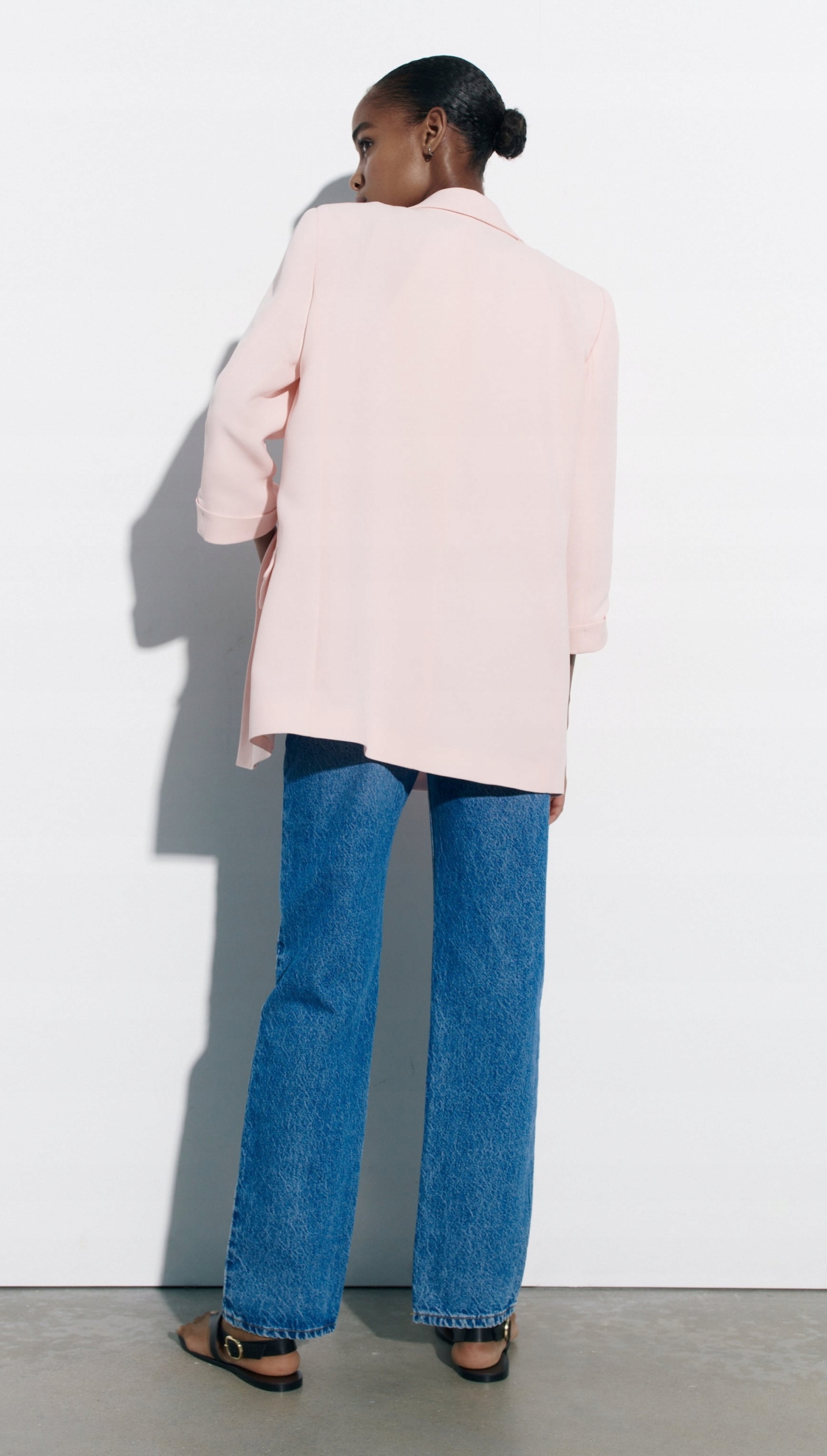 Długa Marynarka z Podwijanym Rękawem ZARA L Rozmiar L