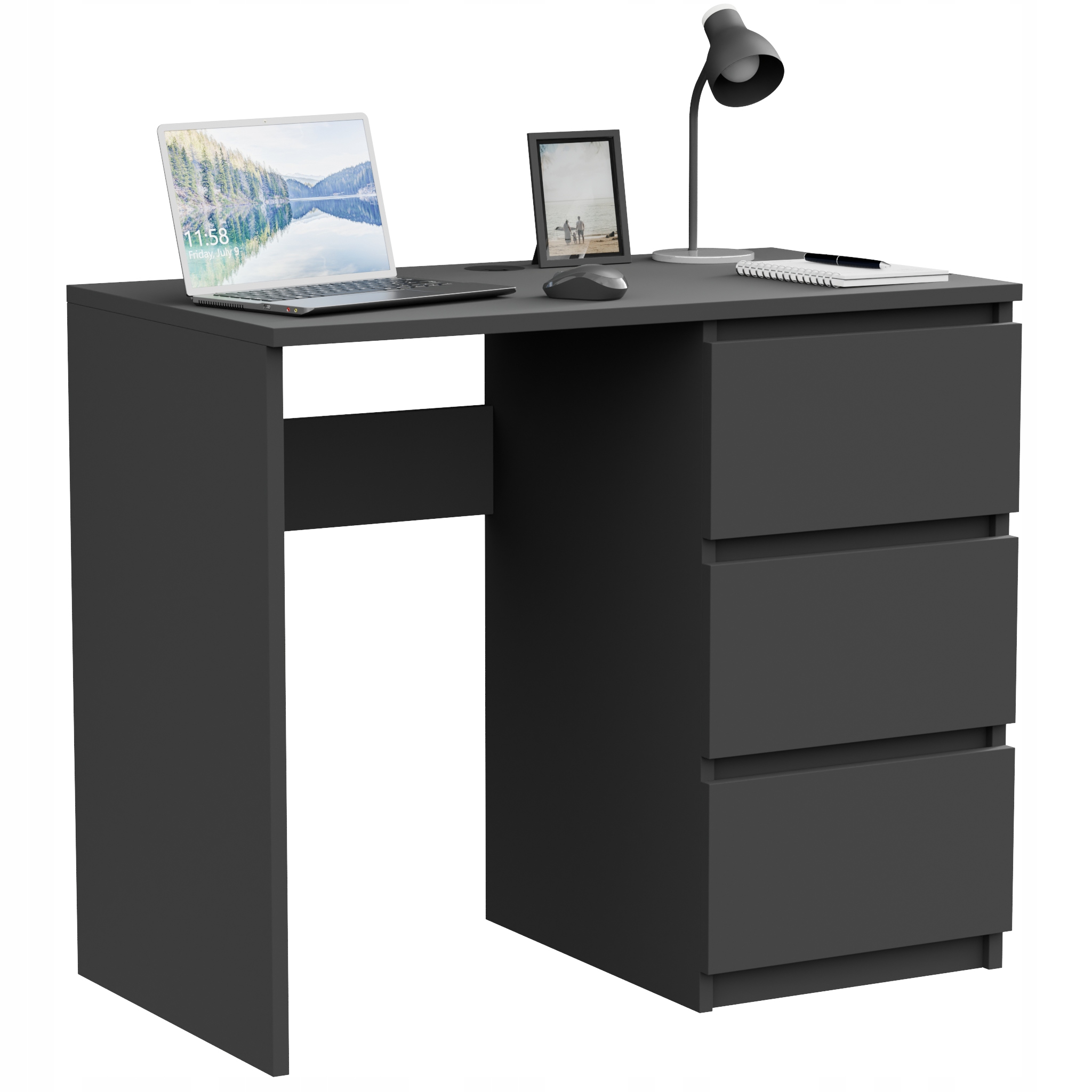 Počítačový Stůl Černý Se Zásuvkami 90 cm Úhledný A Prostorný Snadná Montáž