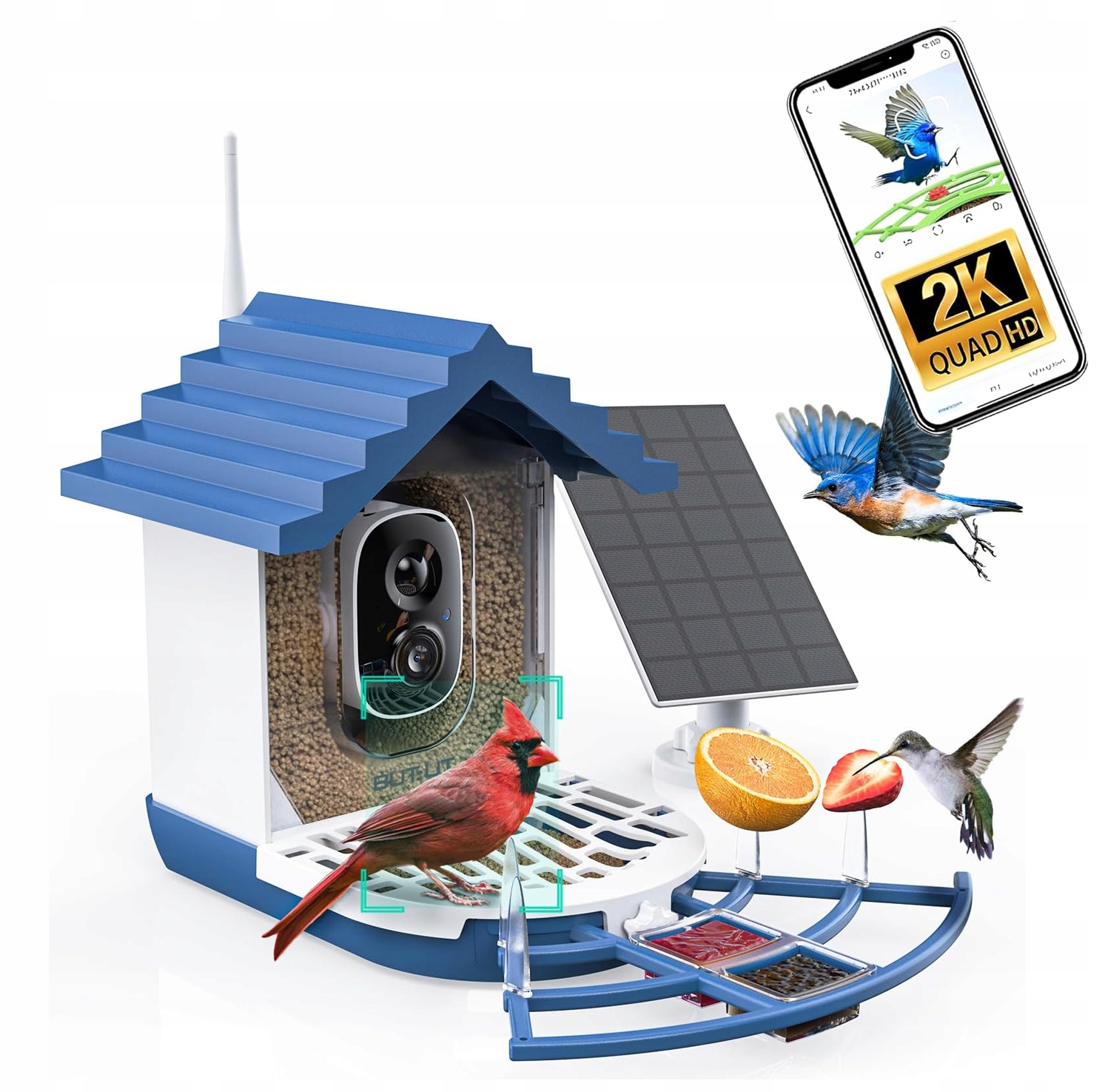 2K Inteligentní krmítko pro ptáky s kamerou, napájené solární energií