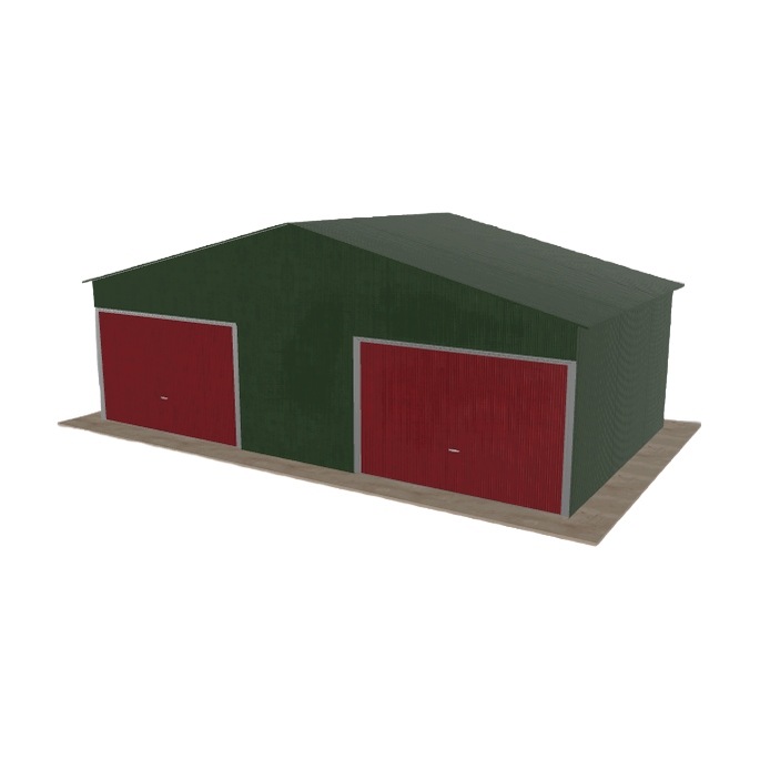 Plechová garáž 8x4.5 m, dvoupolohová, dvouspádová, zelená