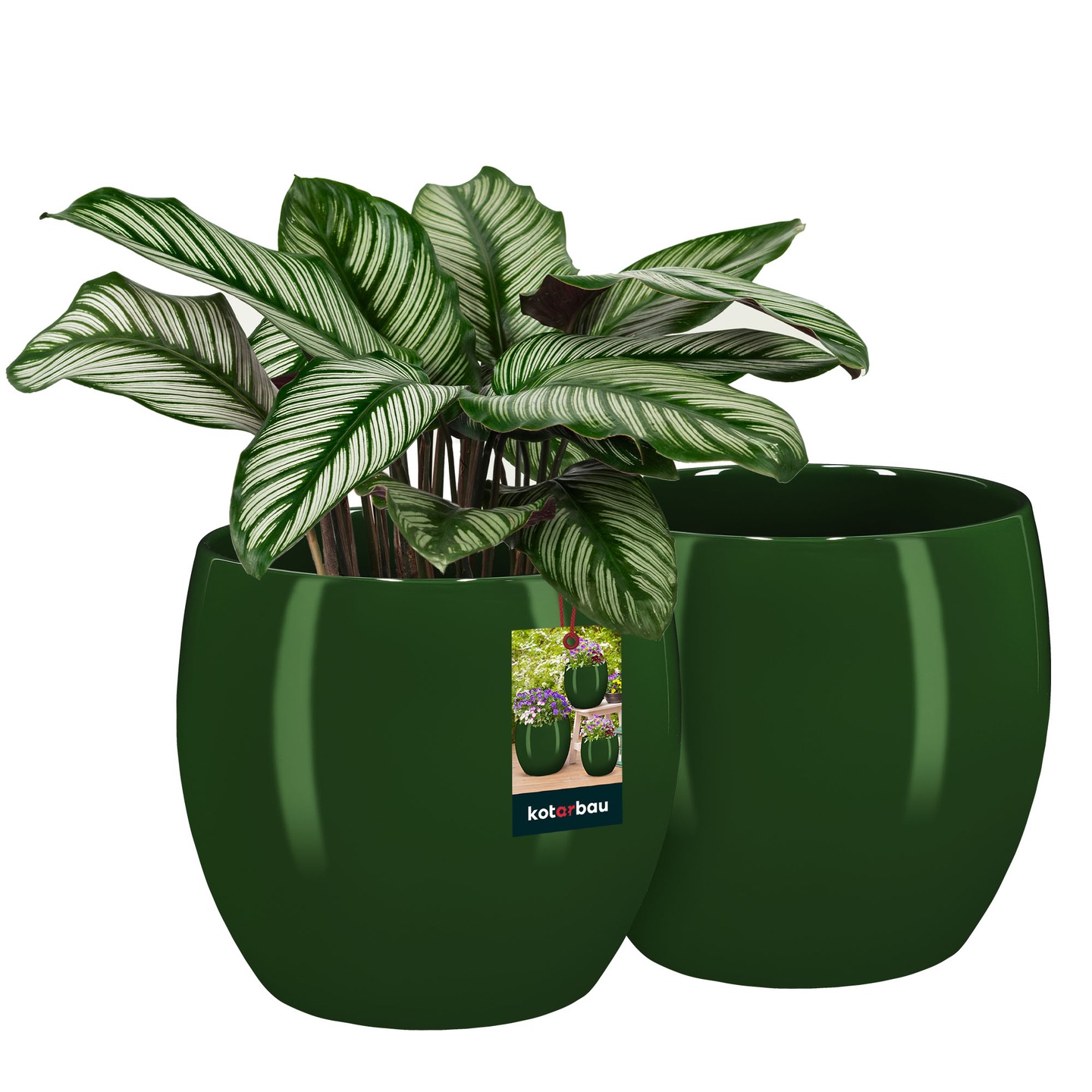 Set 2 x Květináč Zelený Květináč Kulatý Keramický Glazovaný Květiny 19 CM