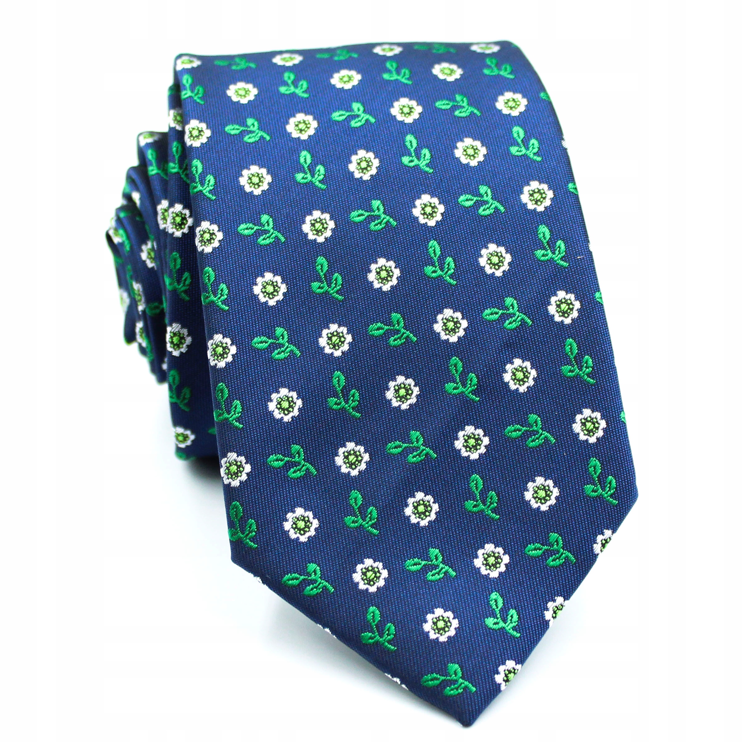 KRAWAT ŻAKARDOWY ELEGANCKI WE WZOREK GRANATOWY ZIELONY KWIATKI