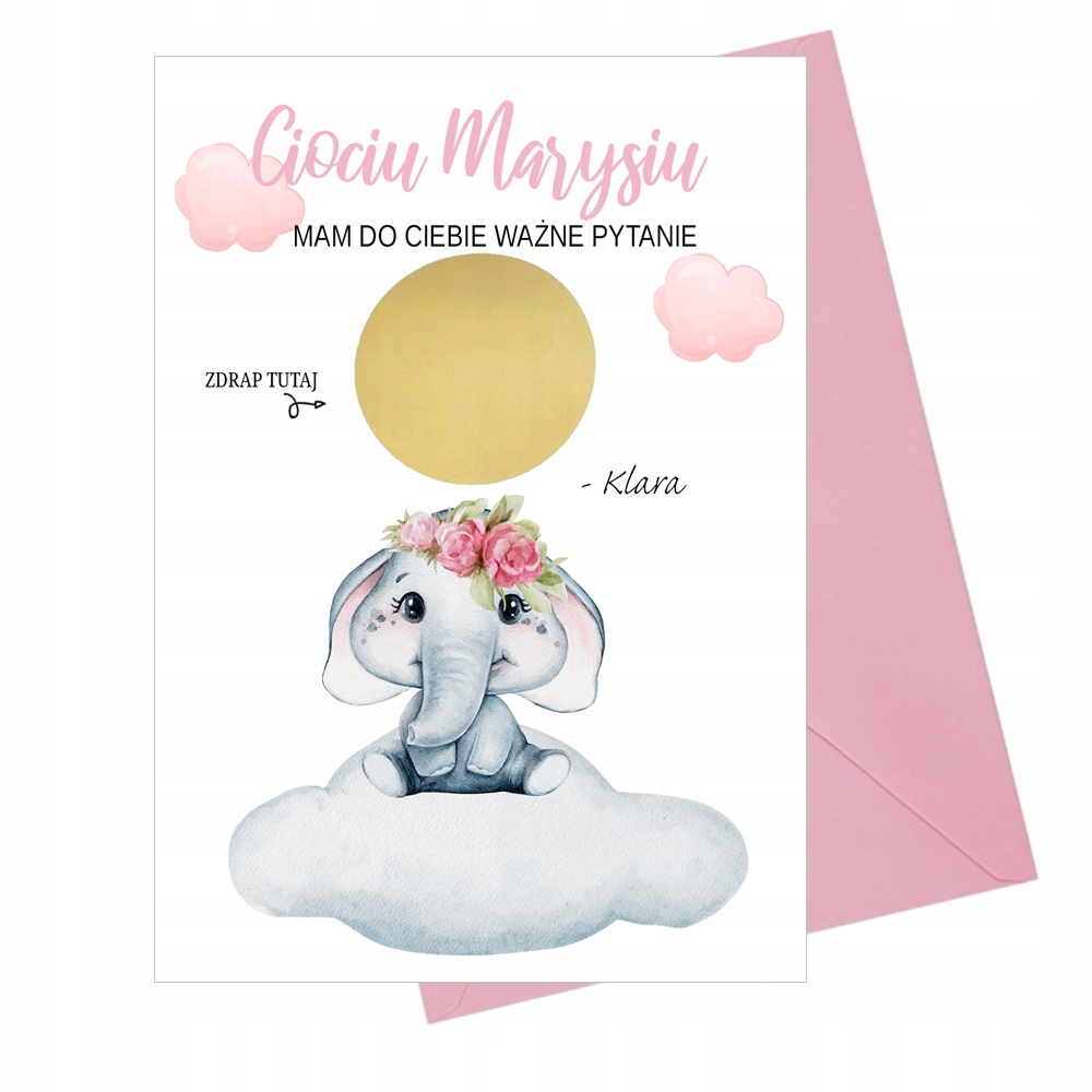 PROŚBA O ZOSTANIE MATKĄ CHRZESTNĄ słonik różowa Kolor dominujący niebieski