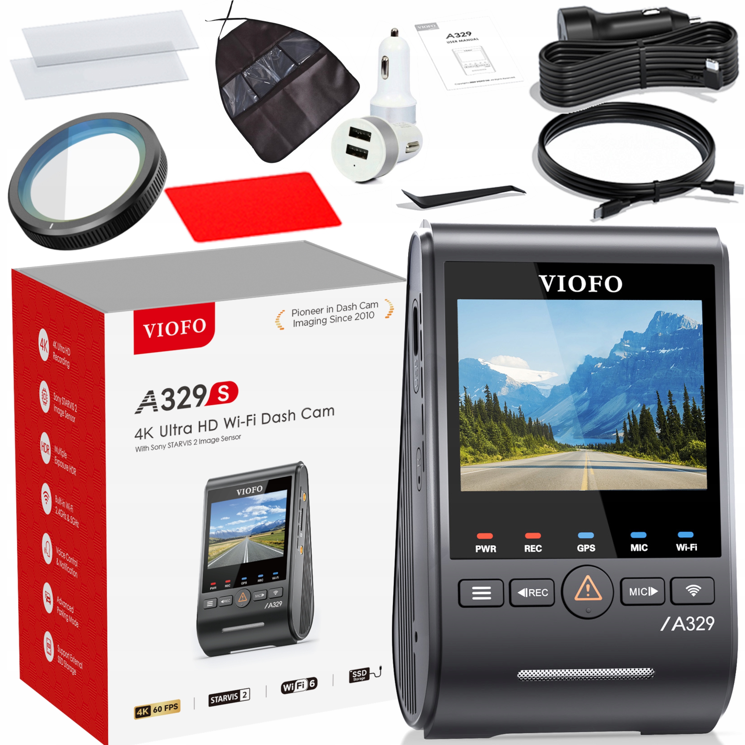 Rejestrator Kamera Samochodowa Viofo A329S 1CH 4K Hdr Gps Wifi Akcesoria
