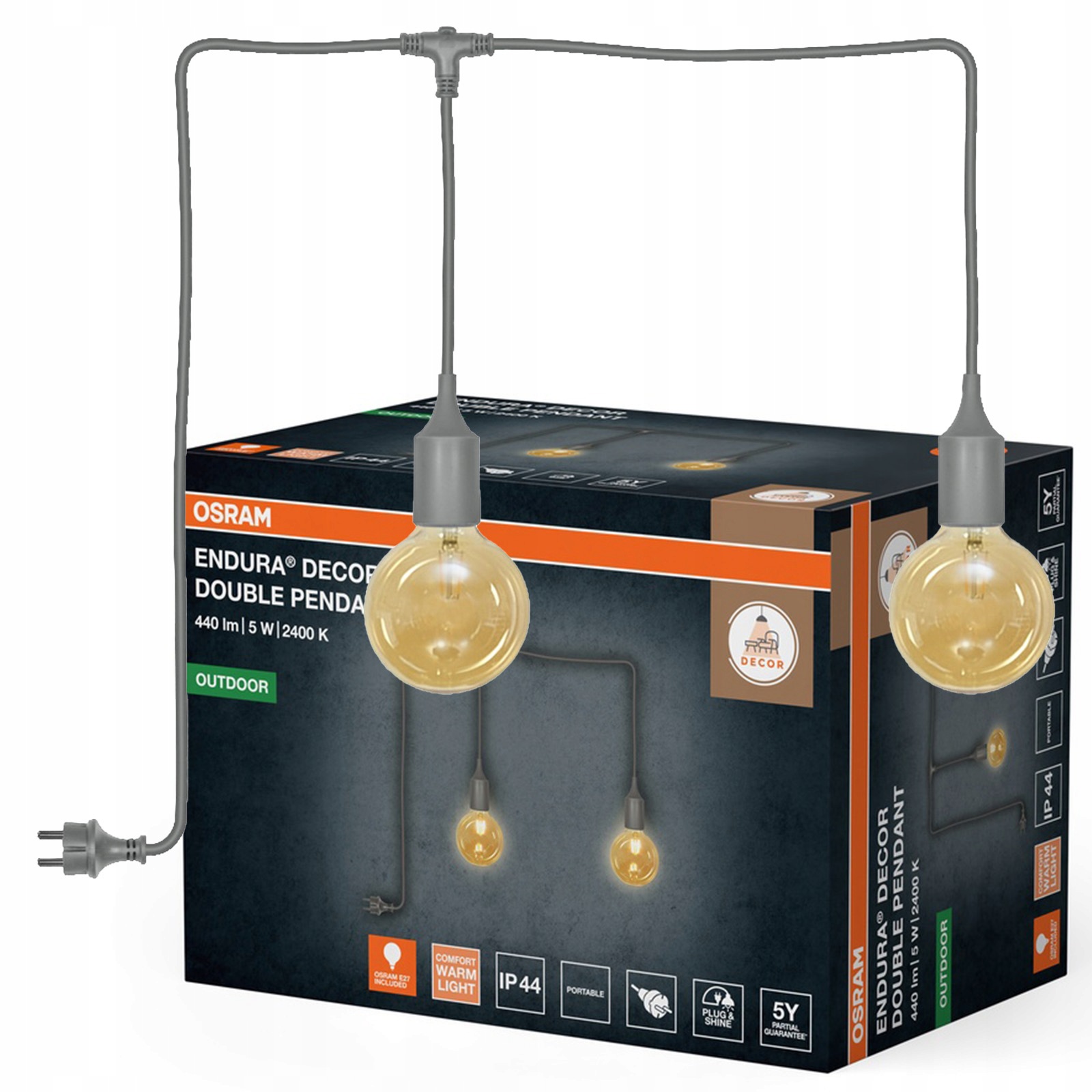 Lampa Závesné stropné svietidlo 2.5W 440lm 2400K 2xE27 Šedá IP44 Osram