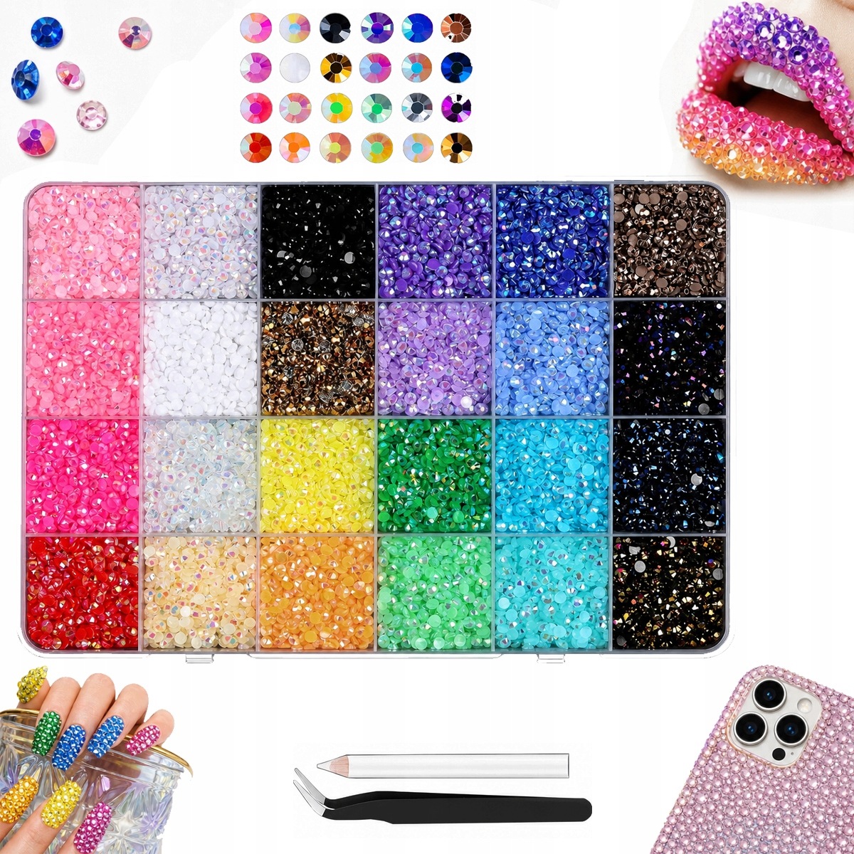 24000 kusů drahých kamenů v želé, 24 barev, Diy